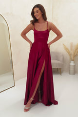 Leelie Silky Satin Gown | Berry Red