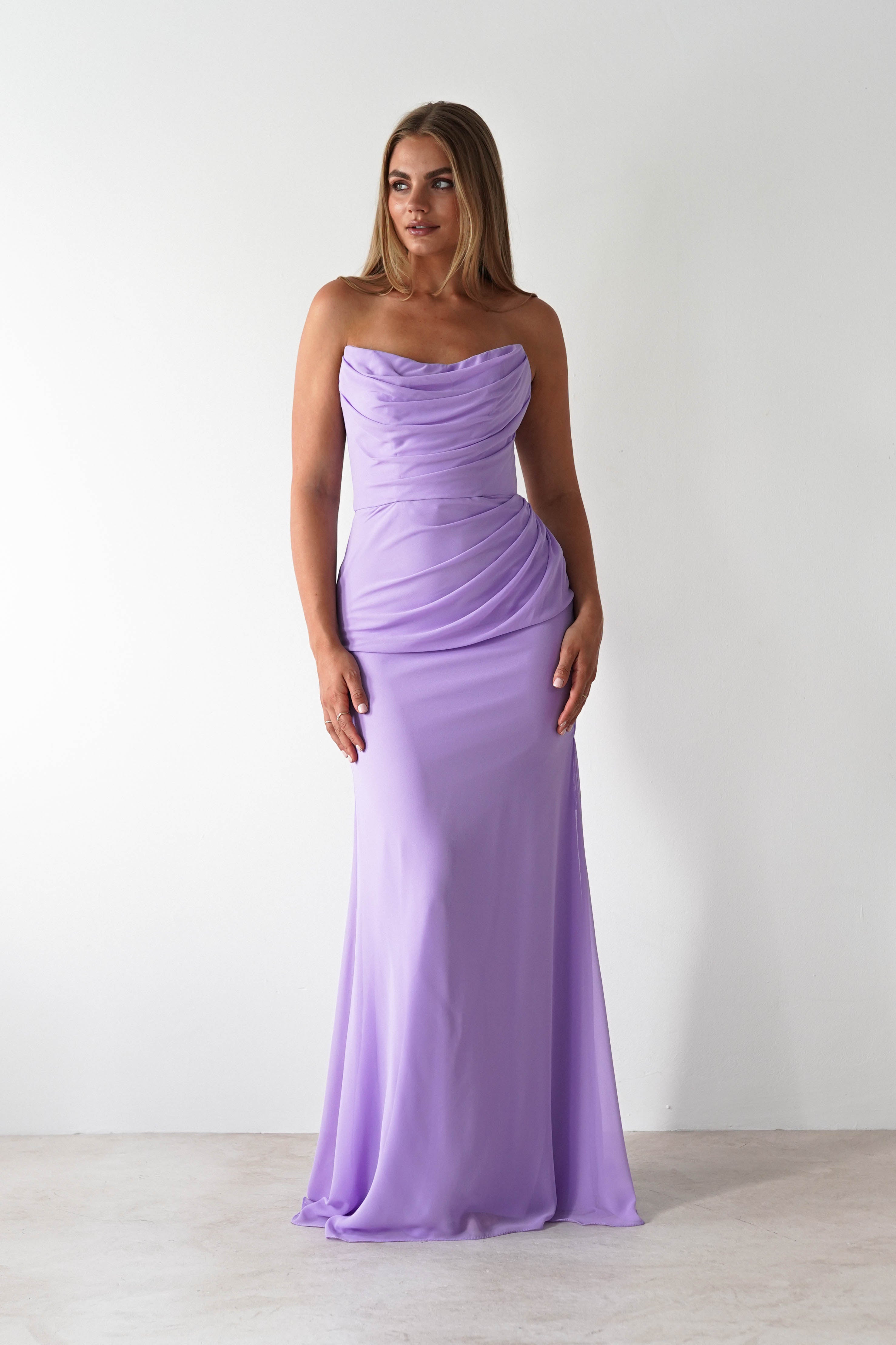 Caterina Strapless Maxi Dress | Lilac | Oh Hello Clothing | XS (6)