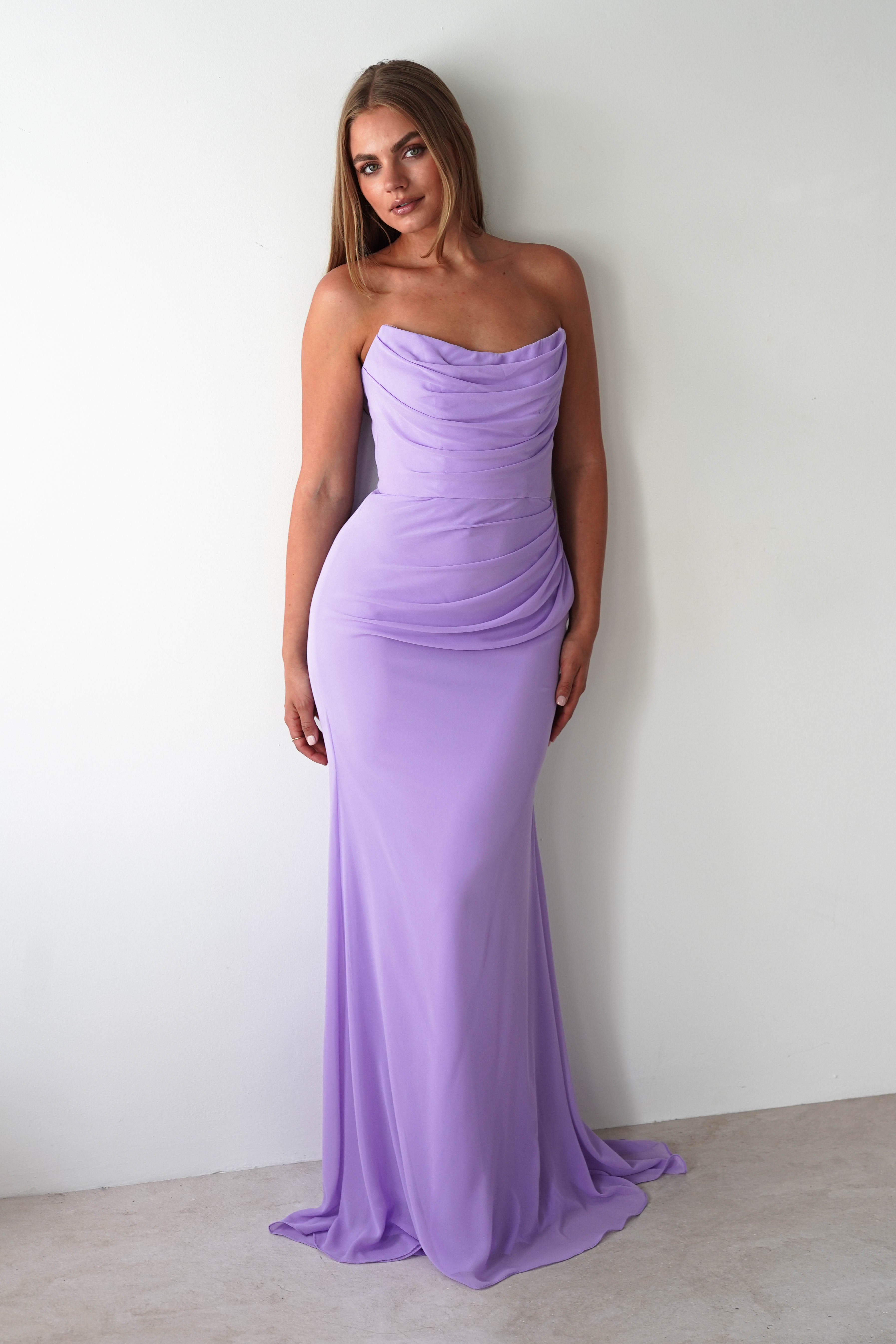 Caterina Strapless Maxi Dress | Lilac | Oh Hello Clothing | XS (6)