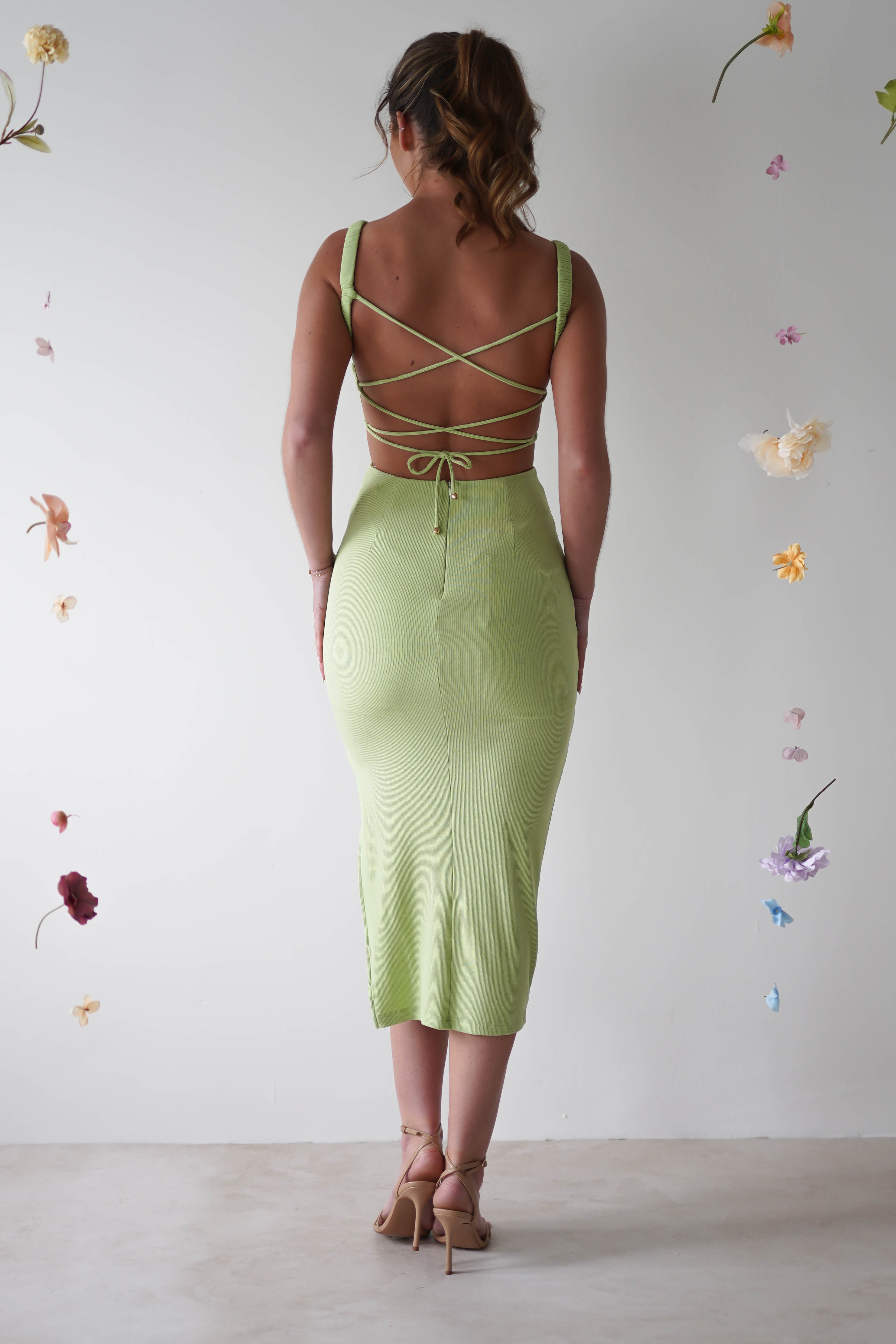 Reese Ribbed Midi Dress | Lime