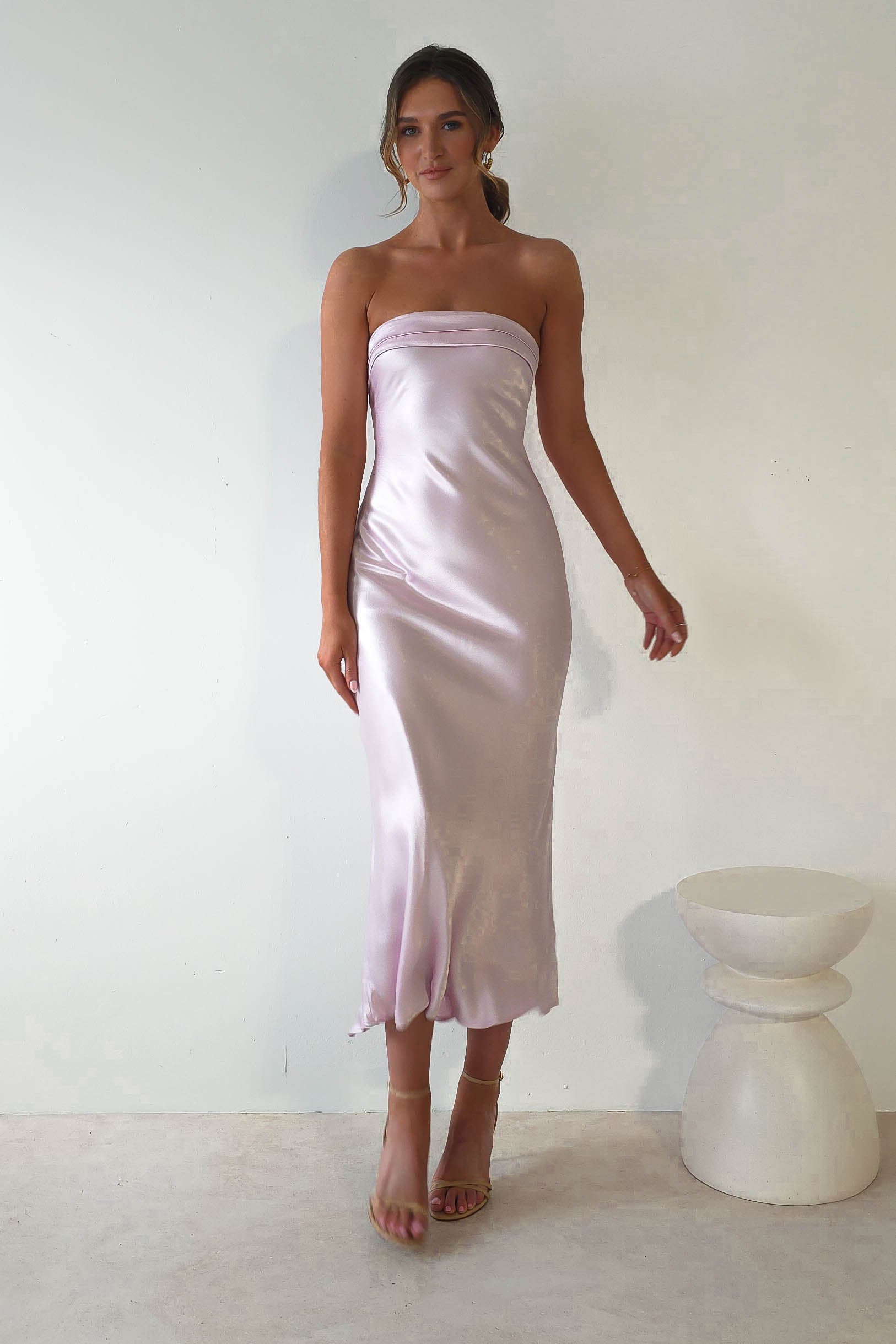 Lucia Soft Satin Slip Midi Dress | Pastel Pink