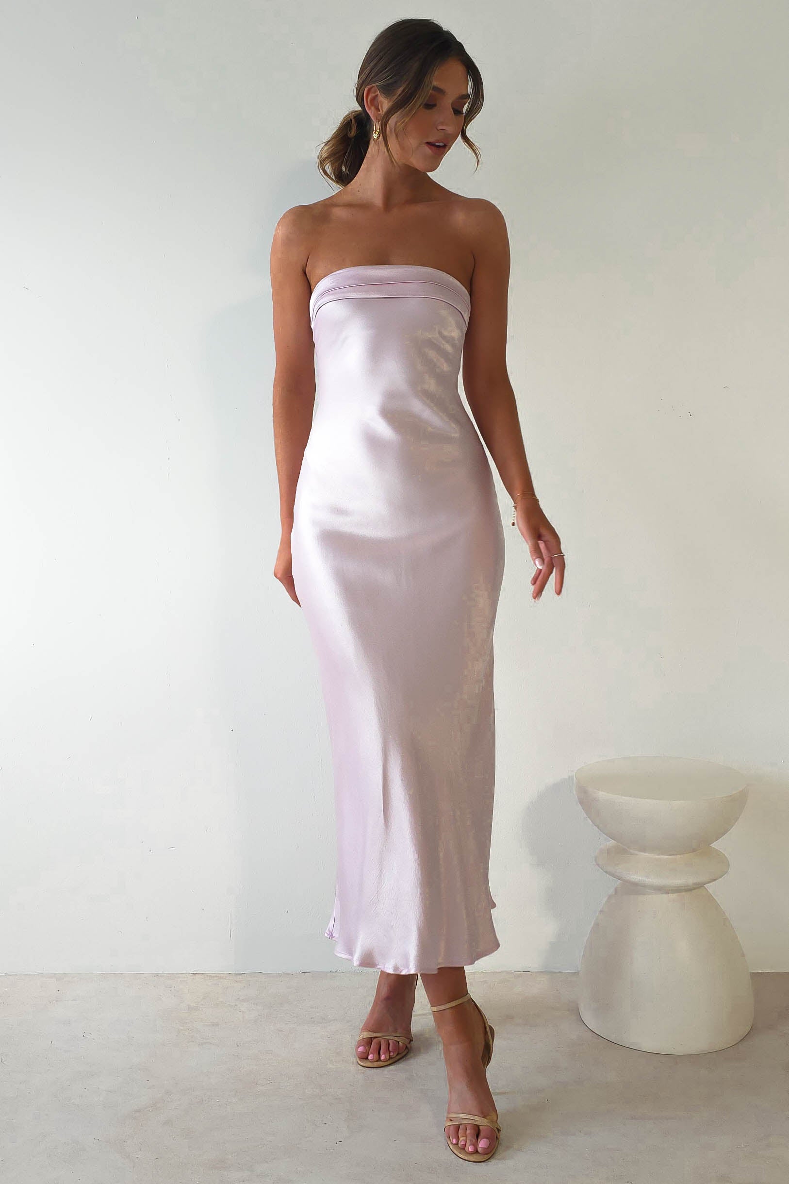 Lucia Soft Satin Slip Midi Dress | Pastel Pink