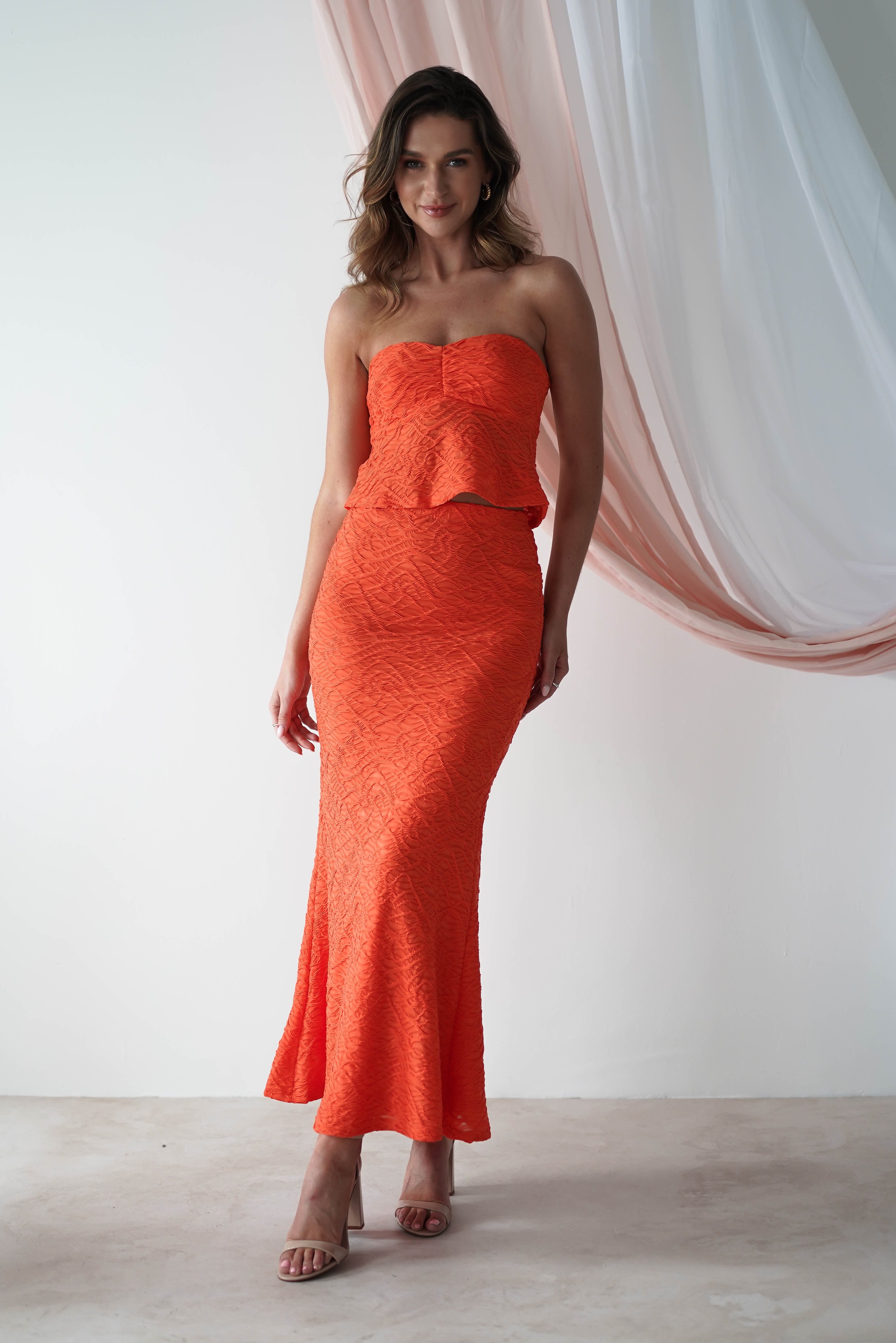 Saltarra Bodycon Top & Skirt Set | Orange
