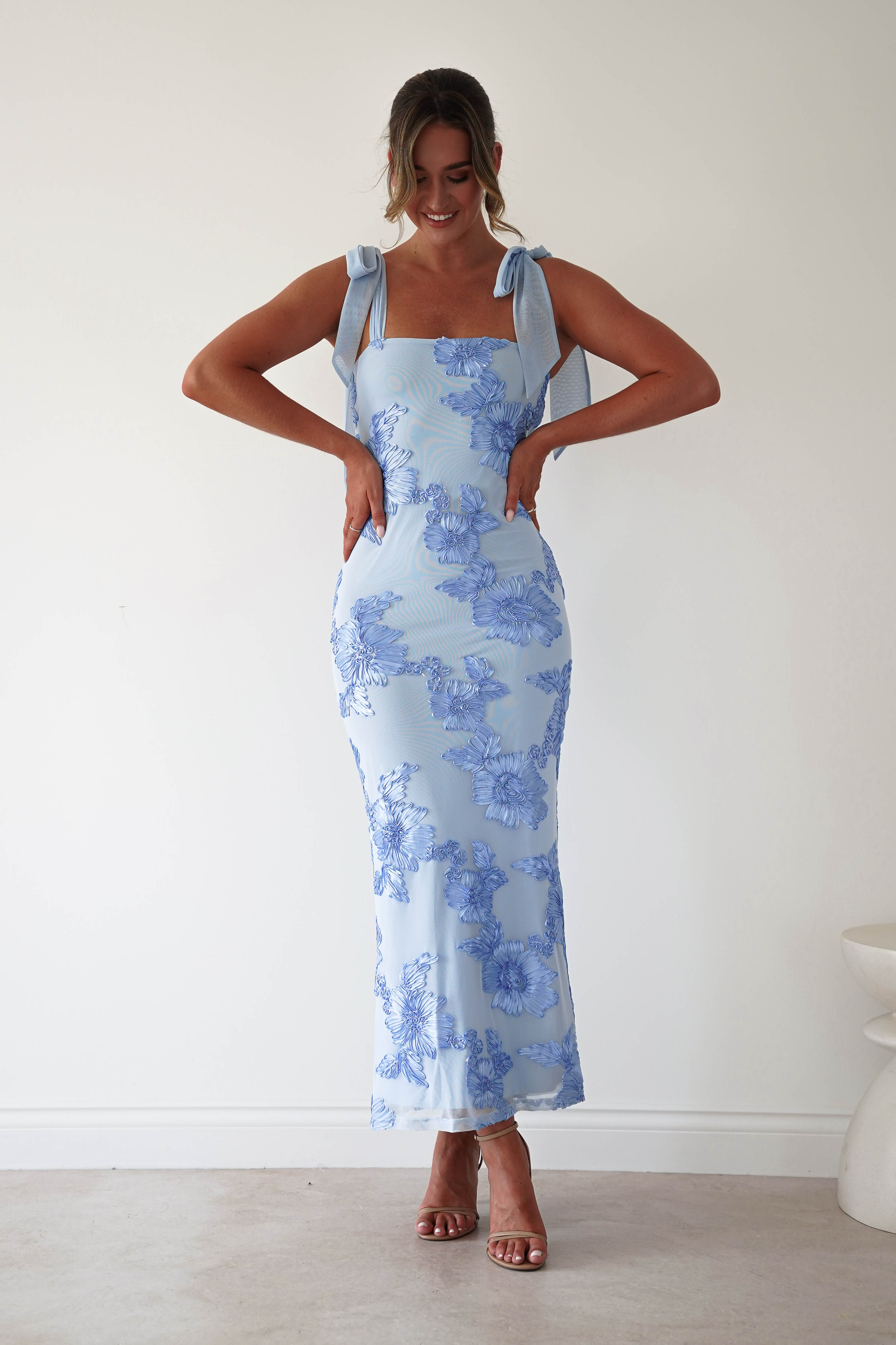 Oh Hello Clothing Women > Clothing > Dresses * DONE - Mahalia Floral Appliqué Maxi Dress | Blue