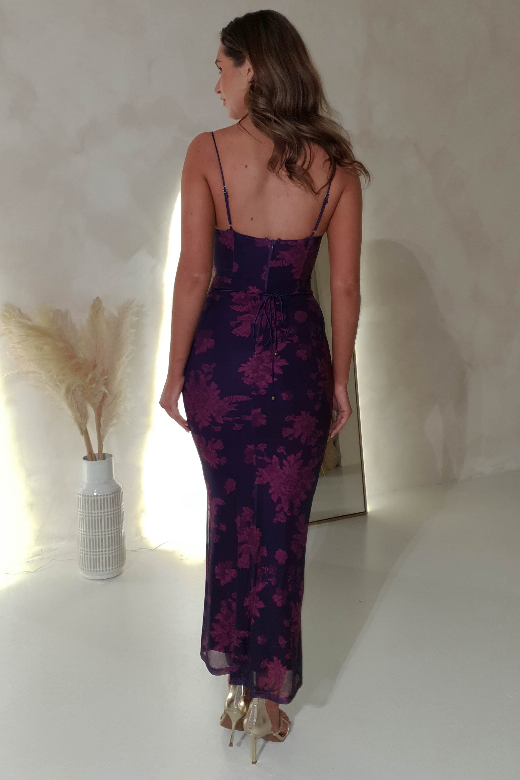 Audrie Bodycon Printed Maxi Dress | Grape