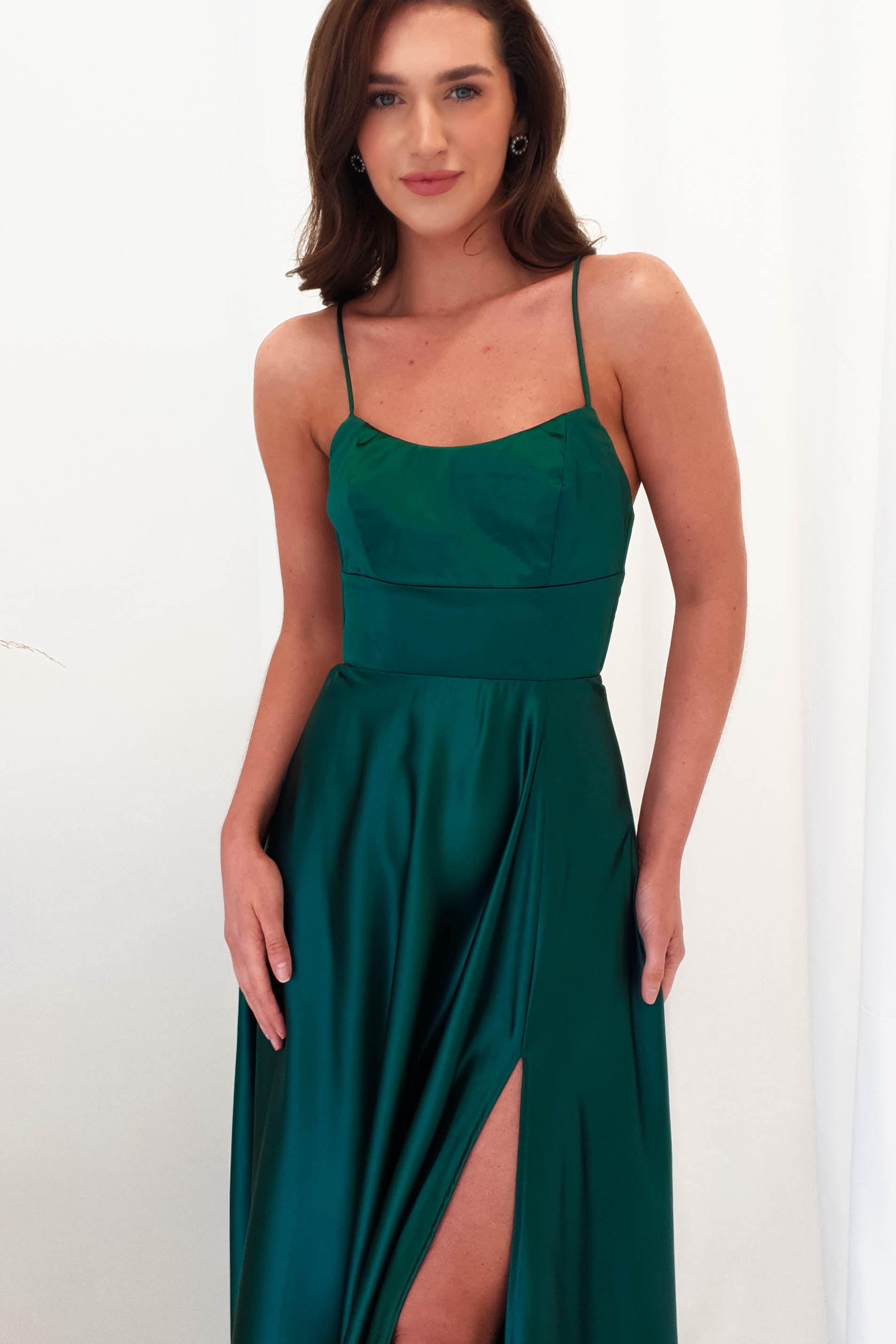 Leelie Silky Satin Gown | Emerald Green