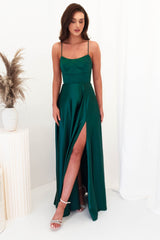Leelie Silky Satin Gown | Emerald Green
