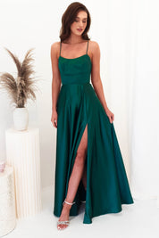 Leelie Silky Satin Gown | Emerald Green