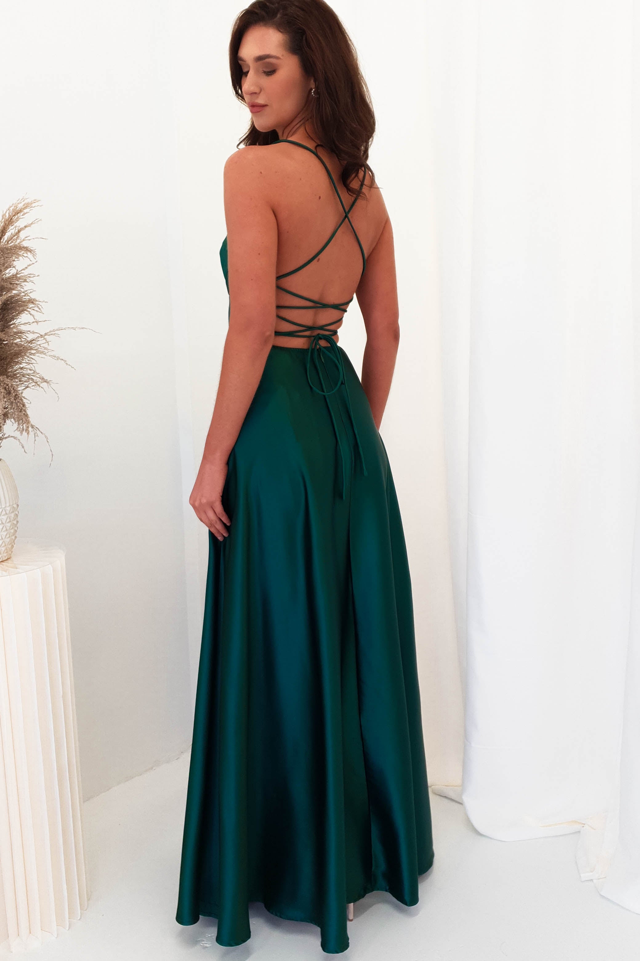 Leelie Silky Satin Gown | Emerald Green