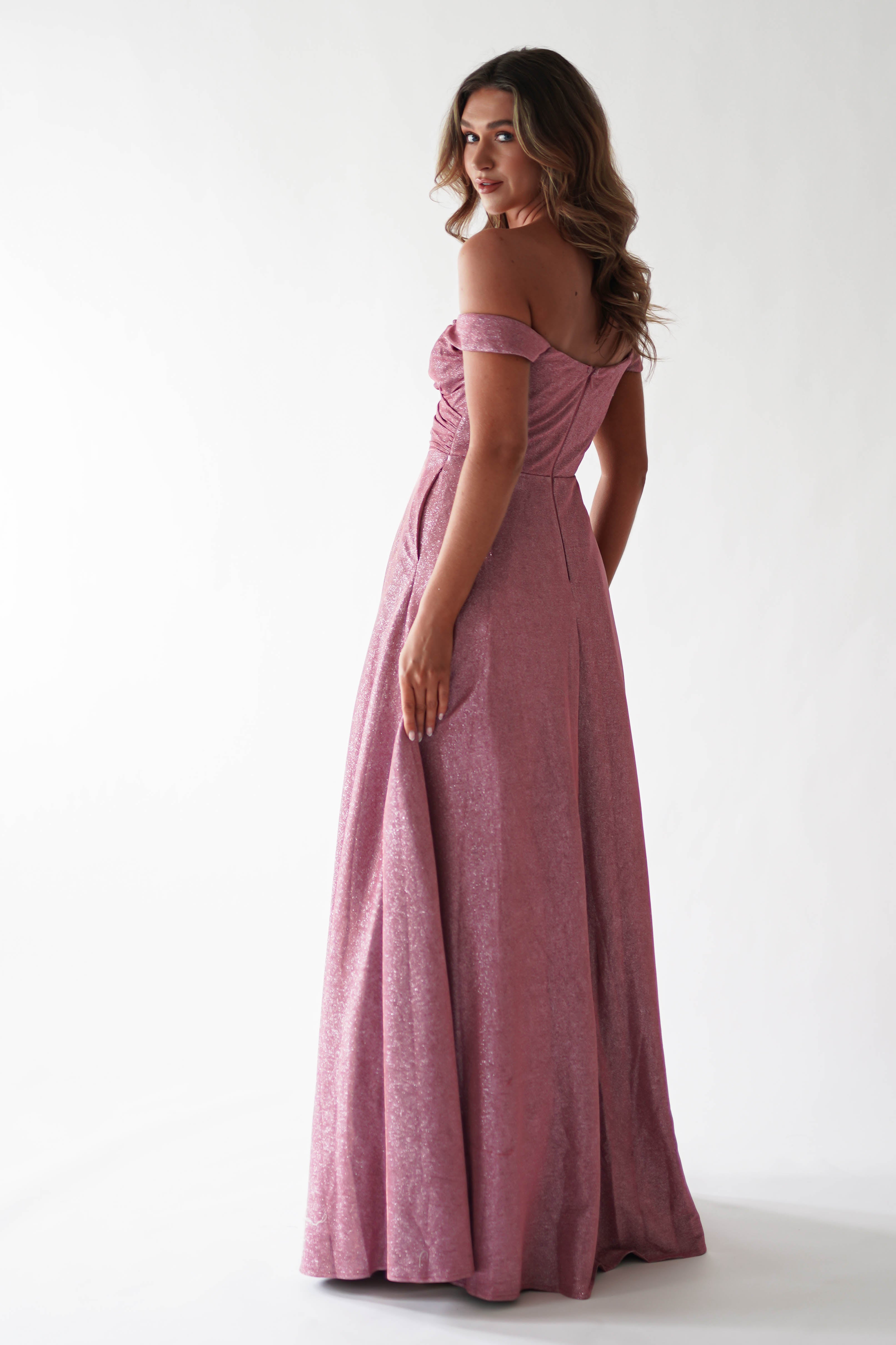 Tilly Glitter Fabric Maxi Gown | Dark Mauve