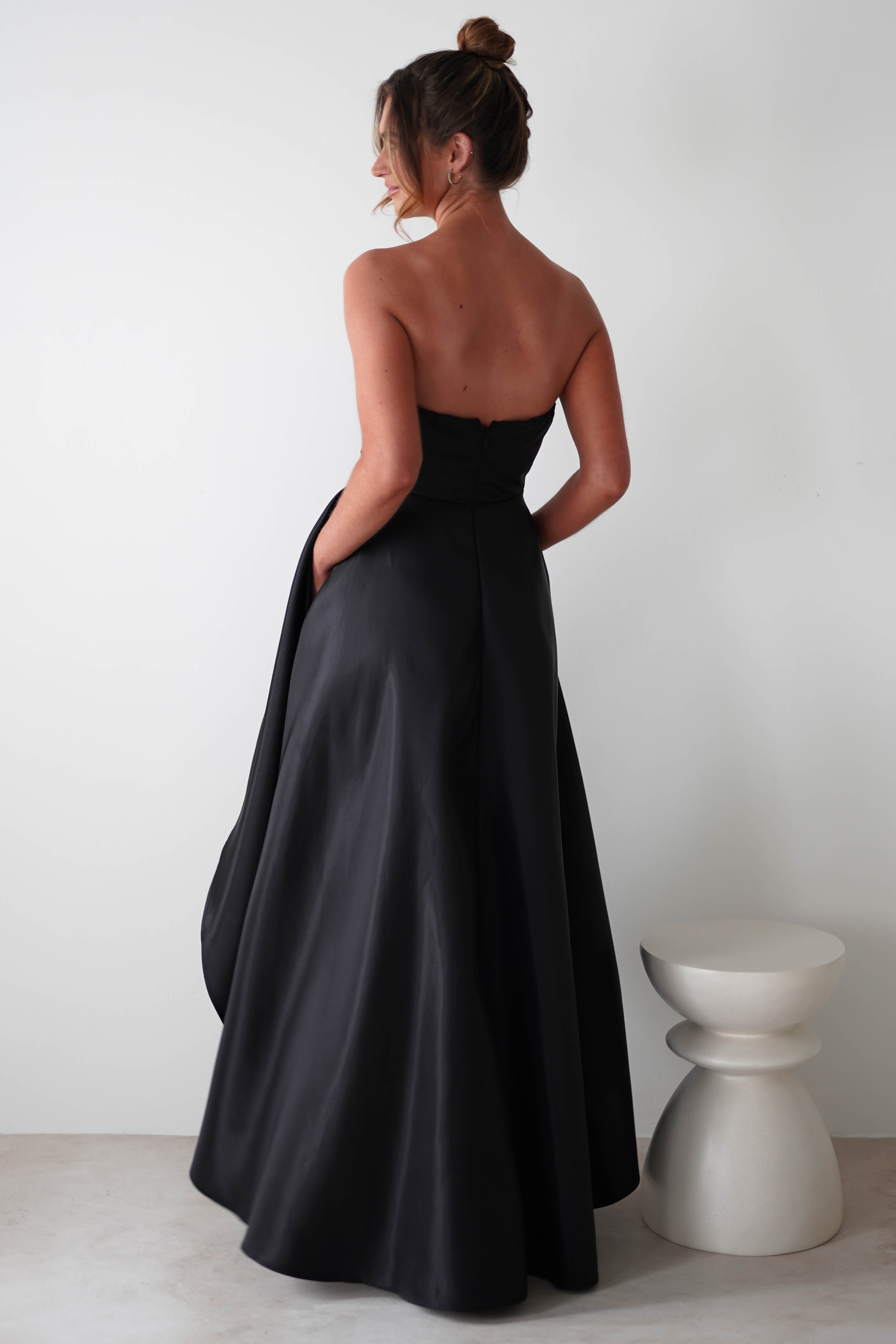 Mayfair High Low Satin Dress | Black
