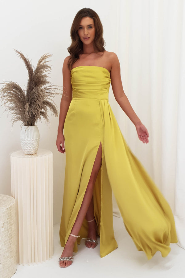 Isla Satin Strapless Gown | Chartreuse