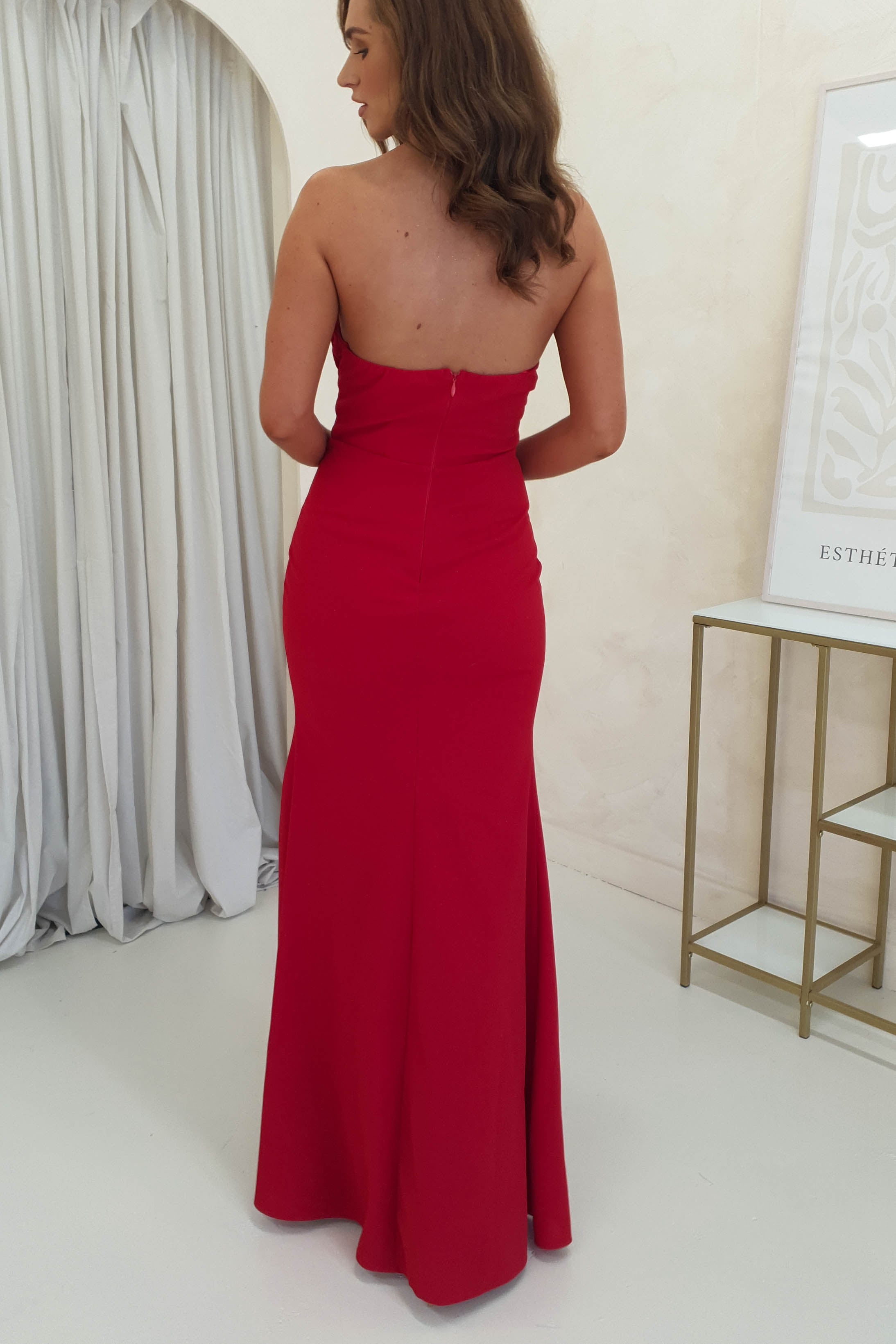 Mahli Glitter Strapless Gown | Red