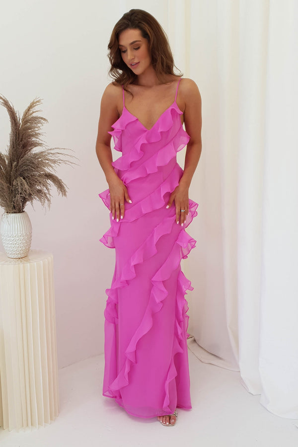 Gisella Glitter Ruffle Maxi Dress | Pink