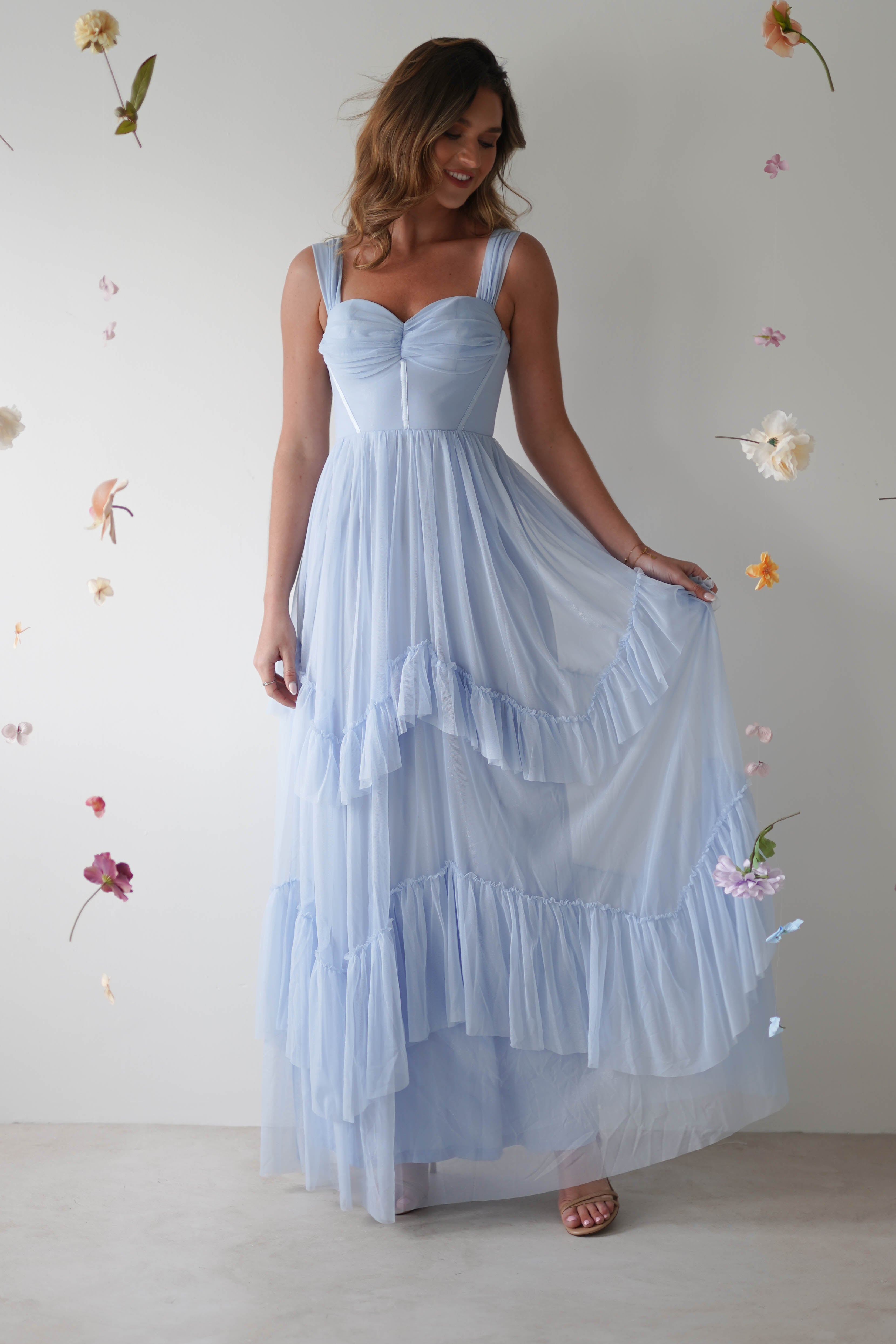 Palama Shimmer Tulle Maxi Dress | Blue