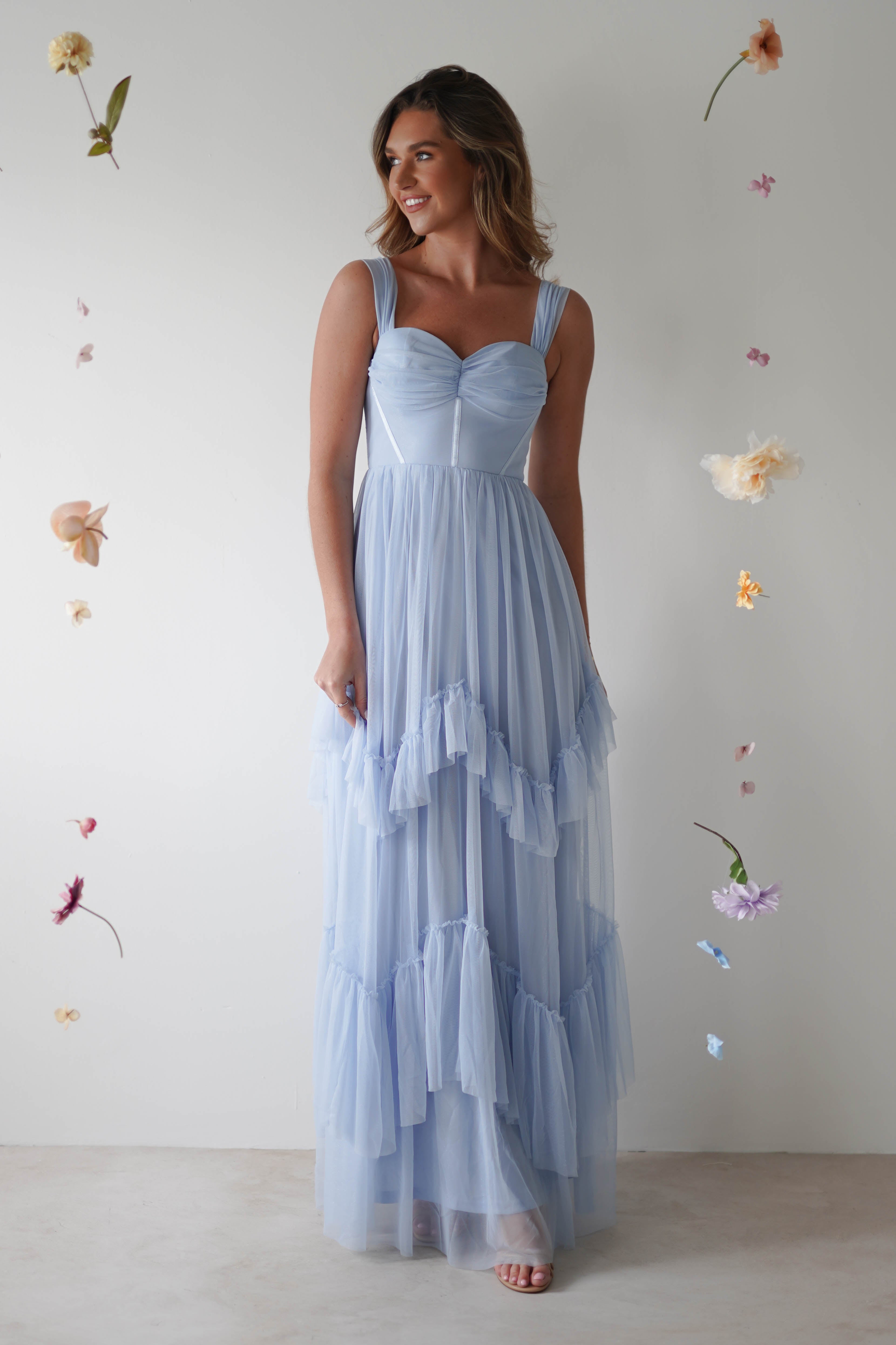 Palama Shimmer Tulle Maxi Dress | Blue