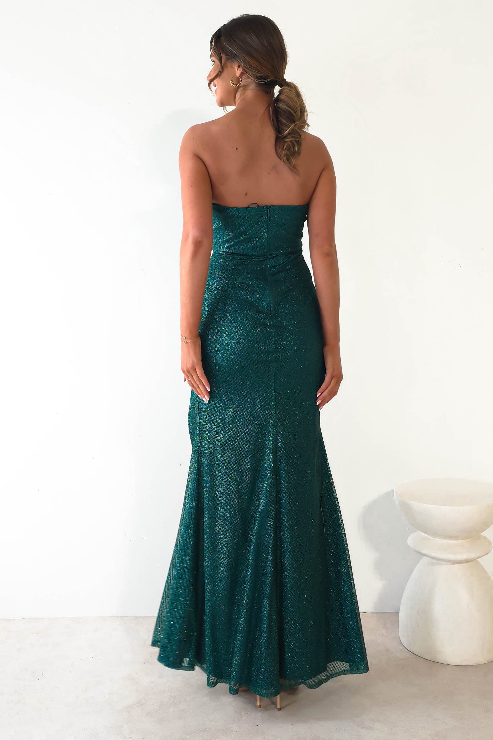 Wisteria Glitter Strapless Gown | Emerald Green