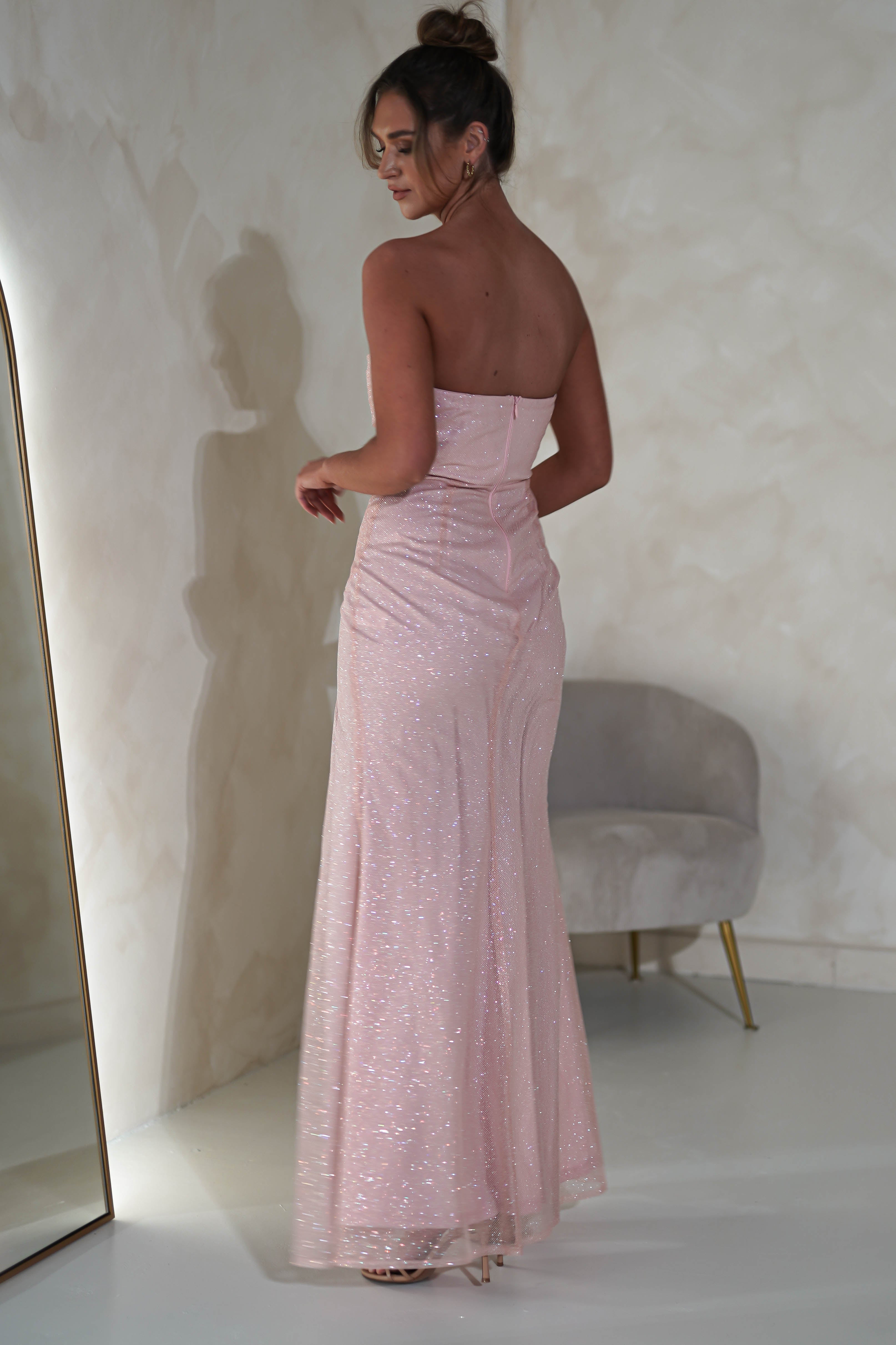 Wisteria Glitter Strapless Gown | Pink