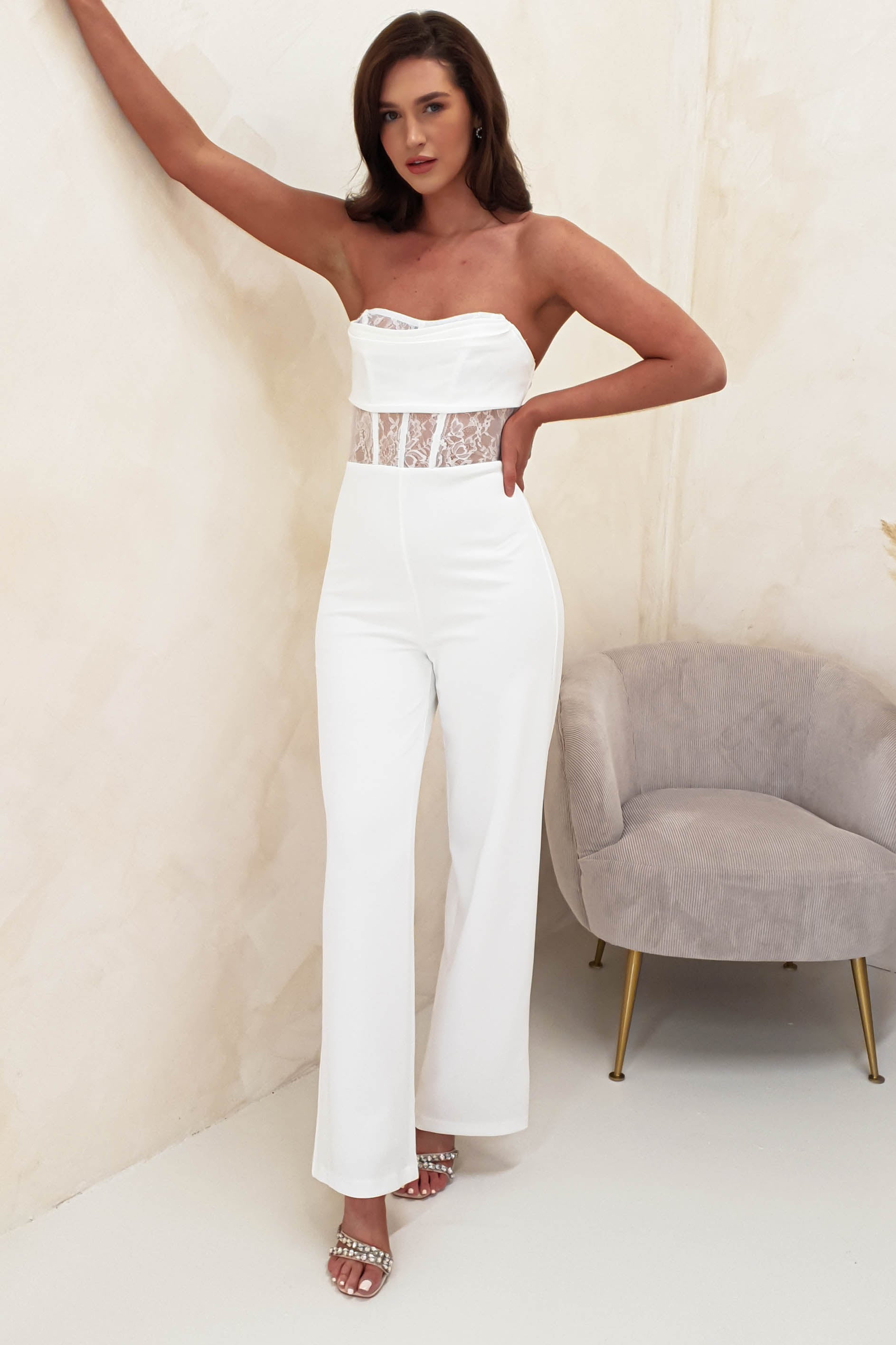 Charlotte Lace Detail Jumpsuit | White