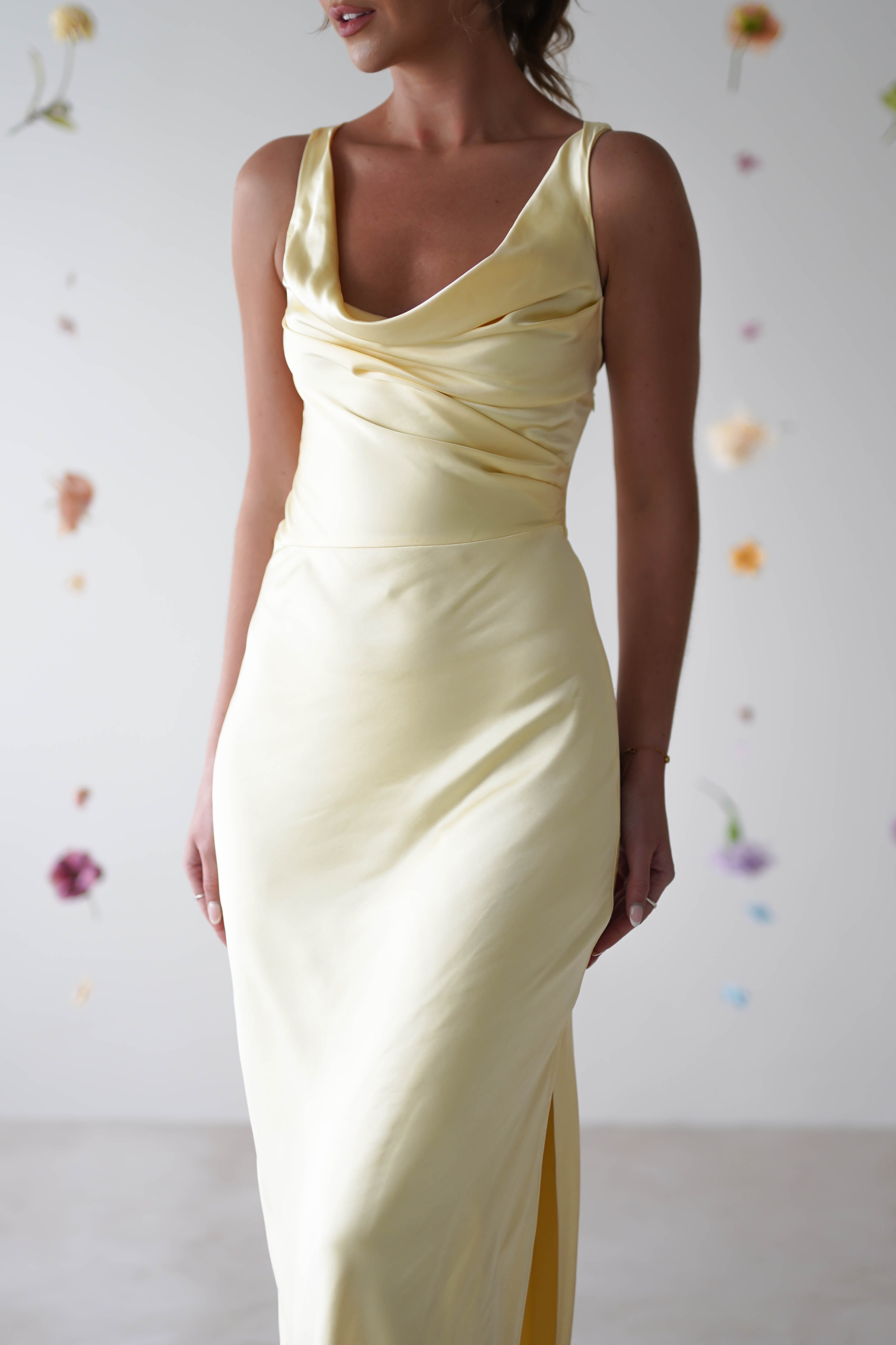 Misha Soft Satin Maxi Dress | Butter Yellow