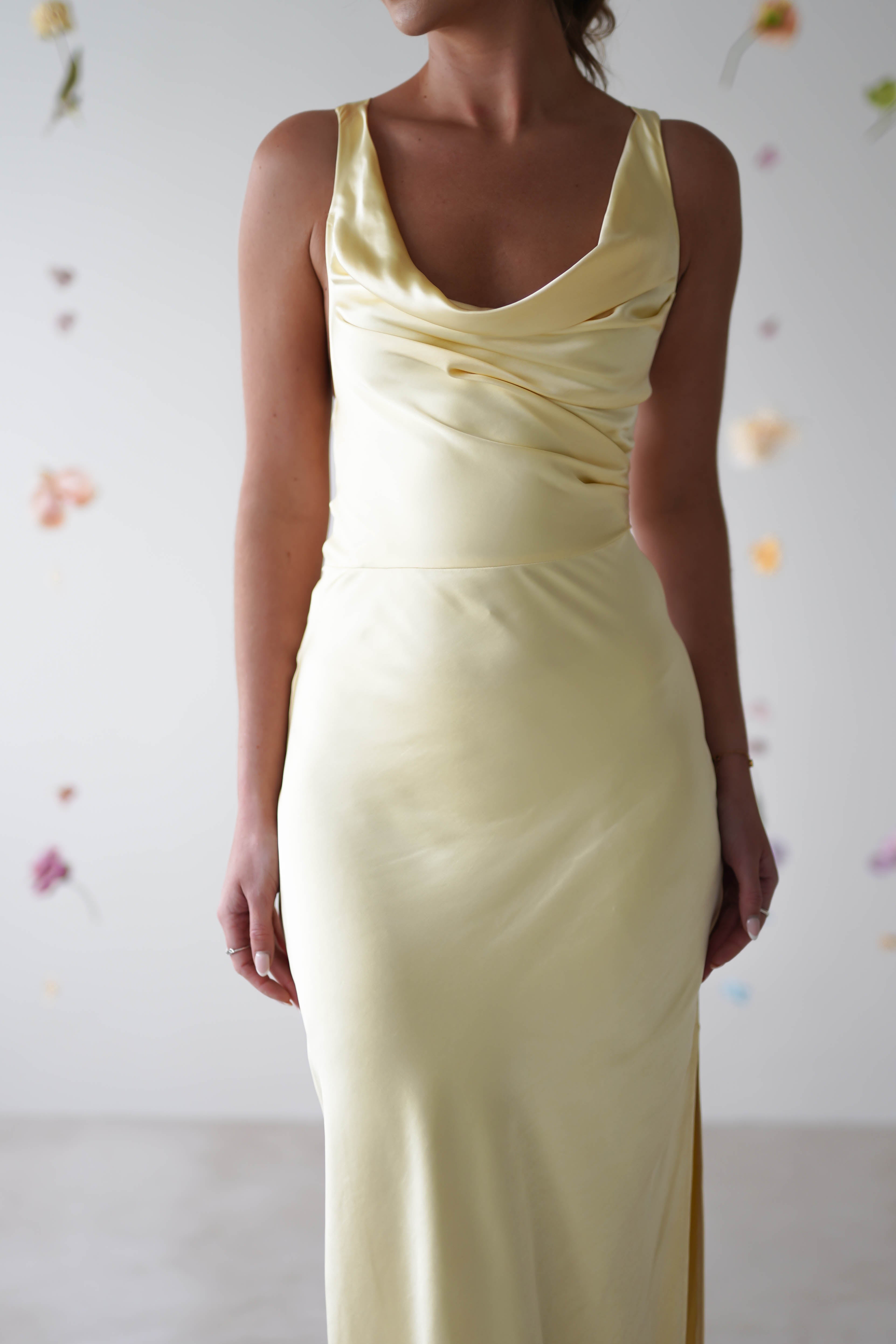 Misha Soft Satin Maxi Dress | Butter Yellow