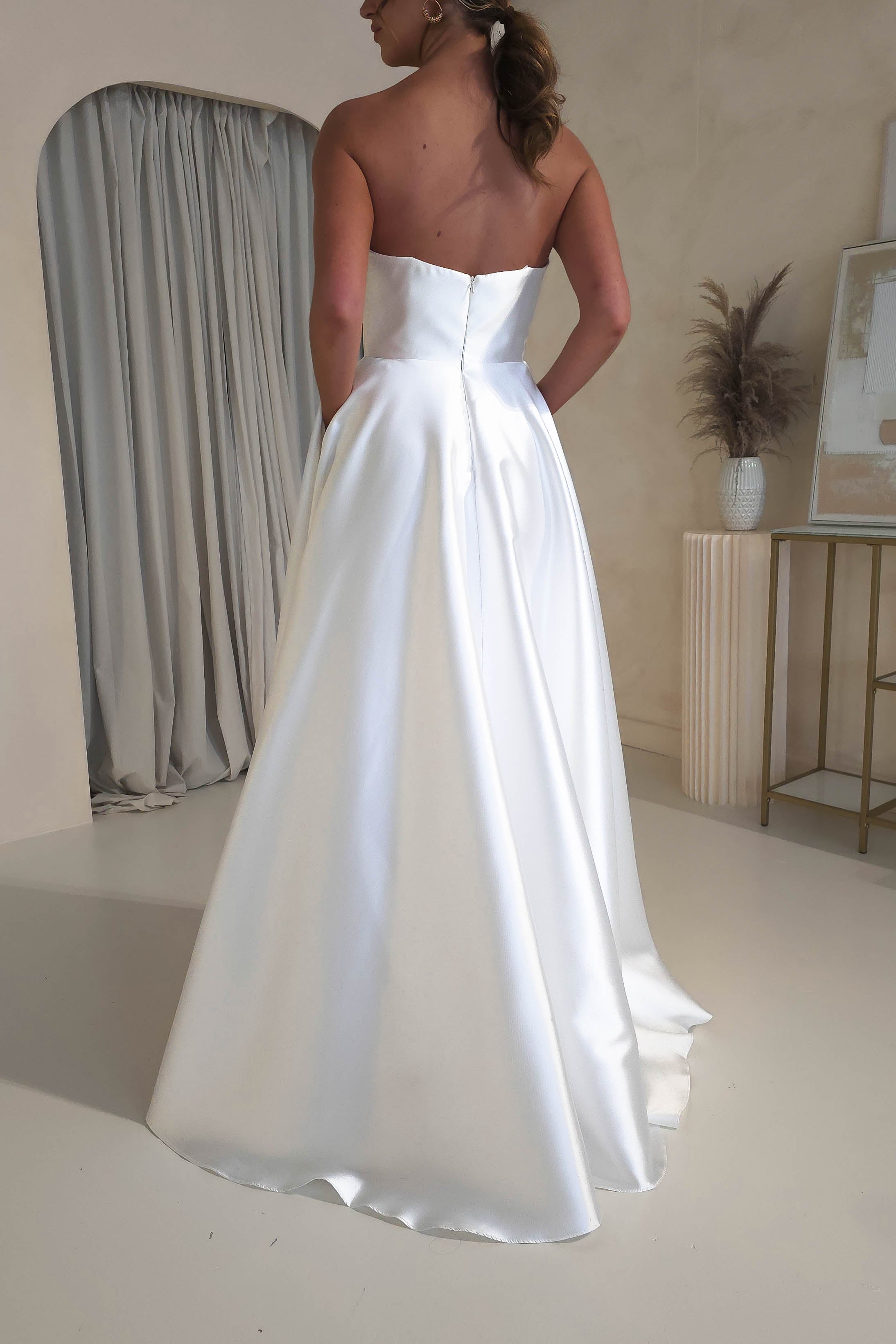 Miya Corset A-Line Satin Gown | White