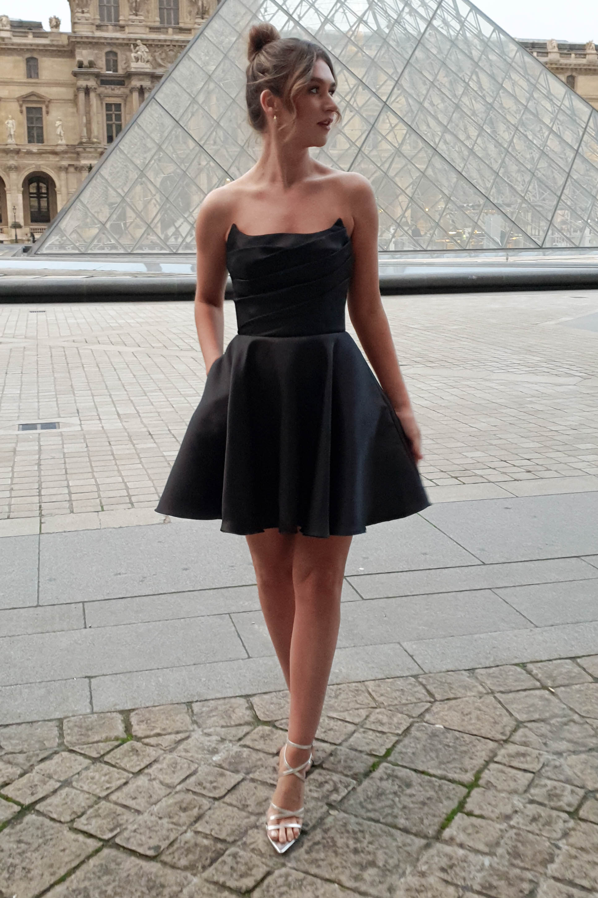 Miya Corset A-Line Satin Mini Dress | Black