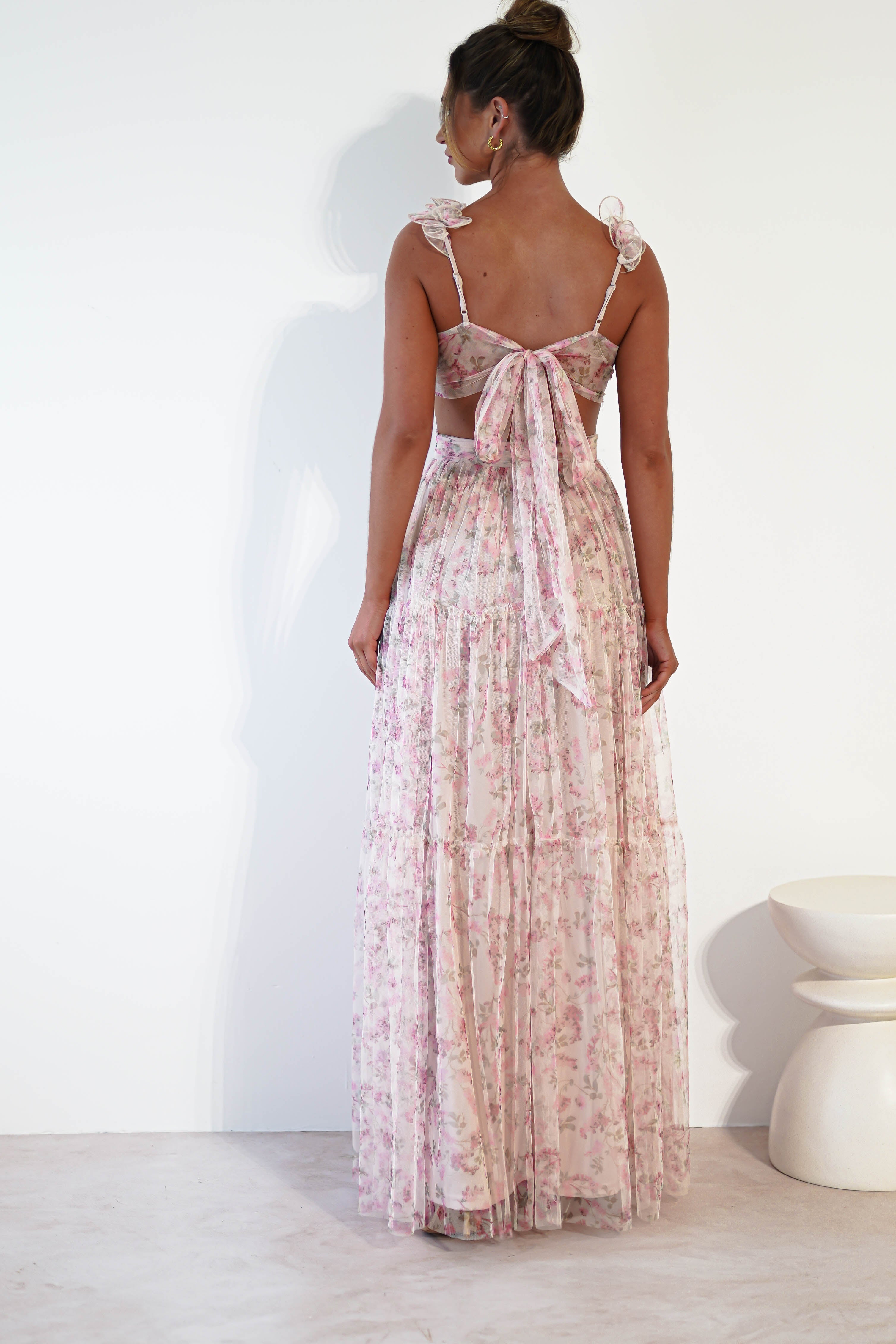 Khristina Floral Tulle Maxi Dress | Cream