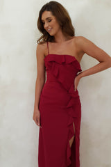 Julien Ruffle Maxi Dress | Berry Red