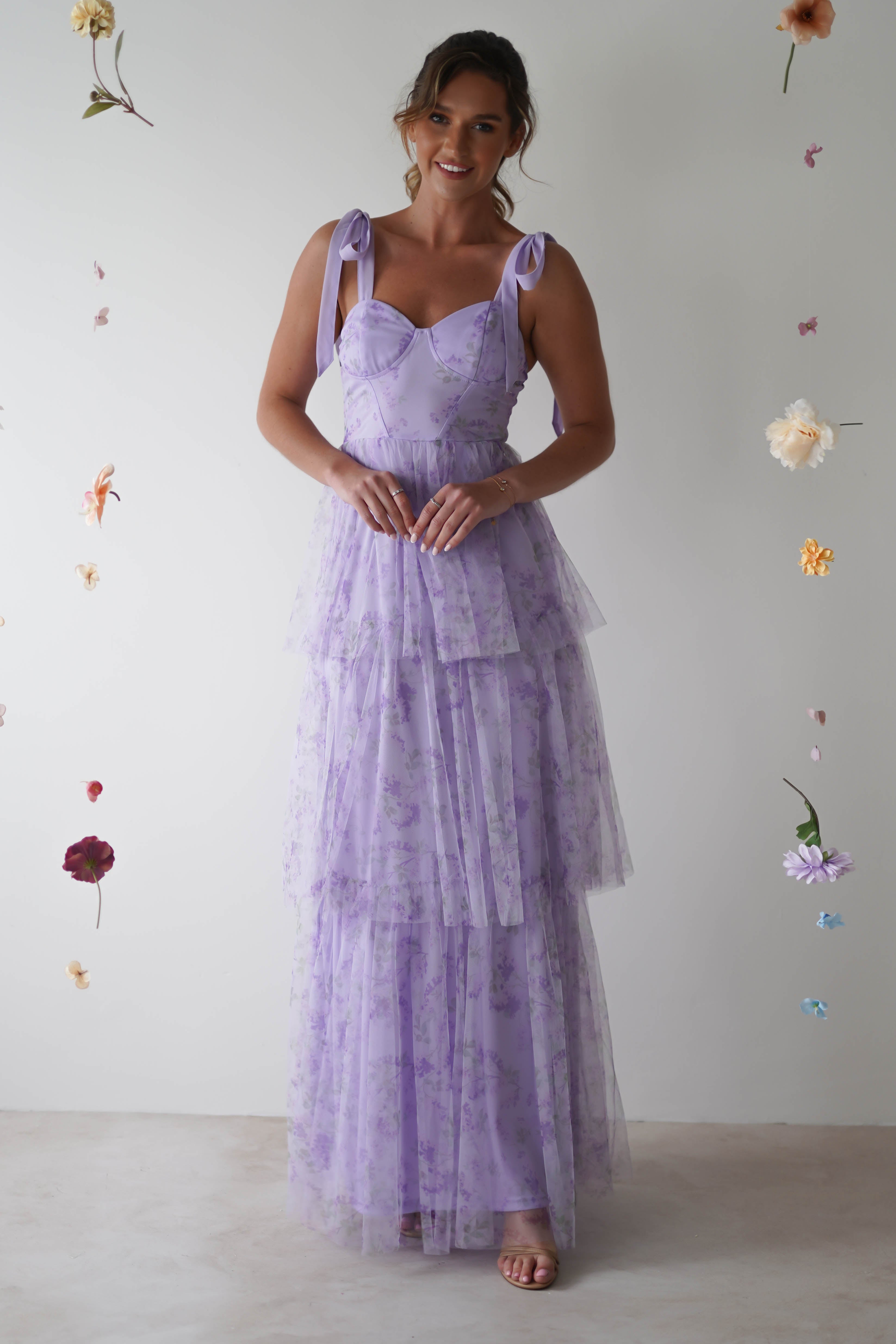 Sylvia Floral Tulle Maxi Dress | Lavendar