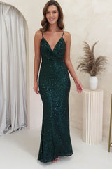 Chaney Sequin Bodycon Gown | Emerald Green