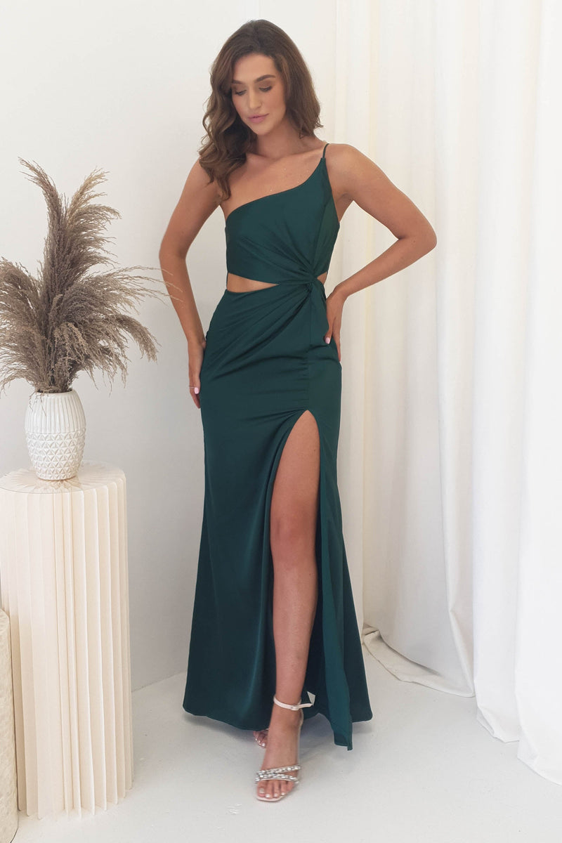 Daytona Satin Maxi Gown | Emerald Green