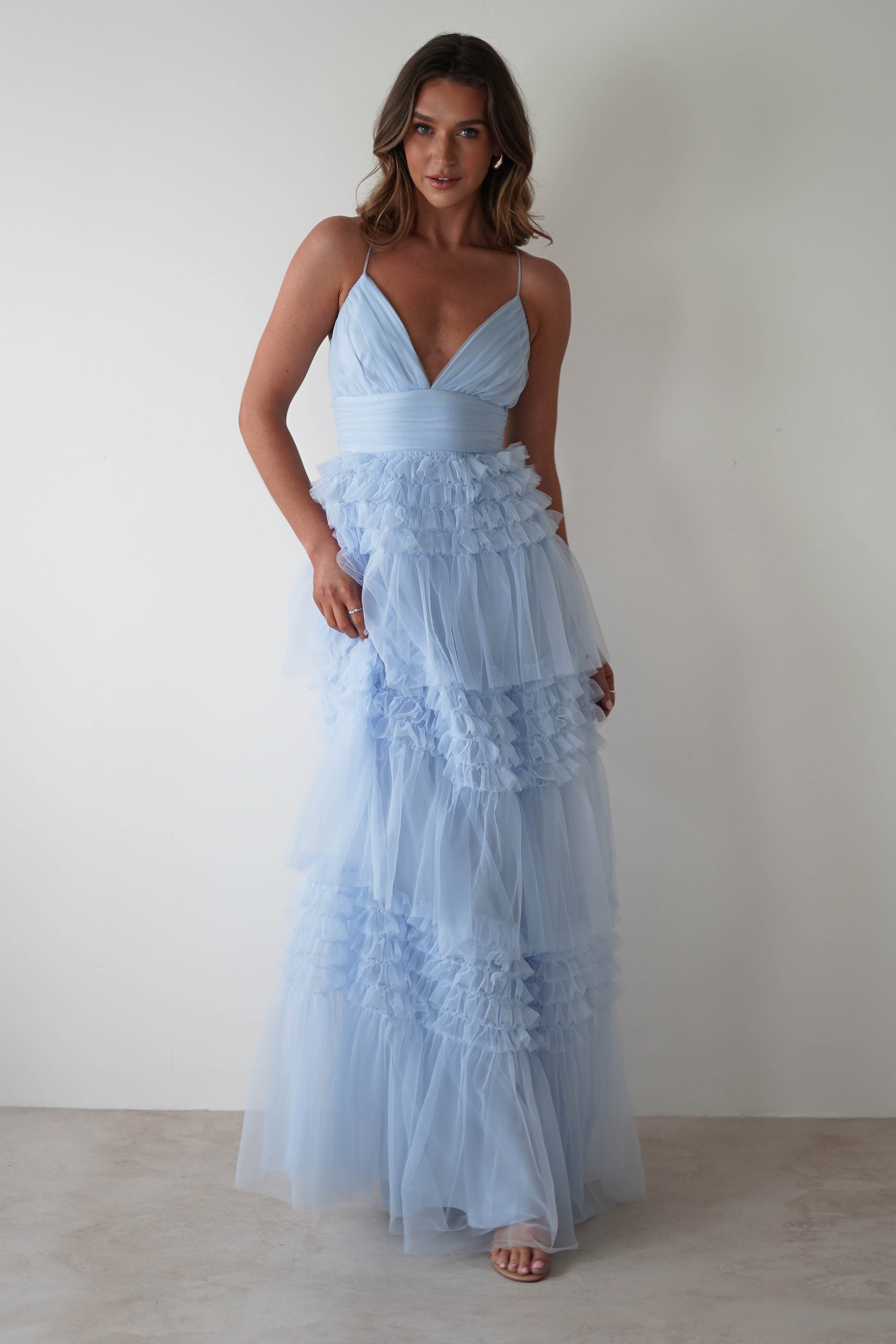 Madeleine Tulle Layered Maxi Dress Blue