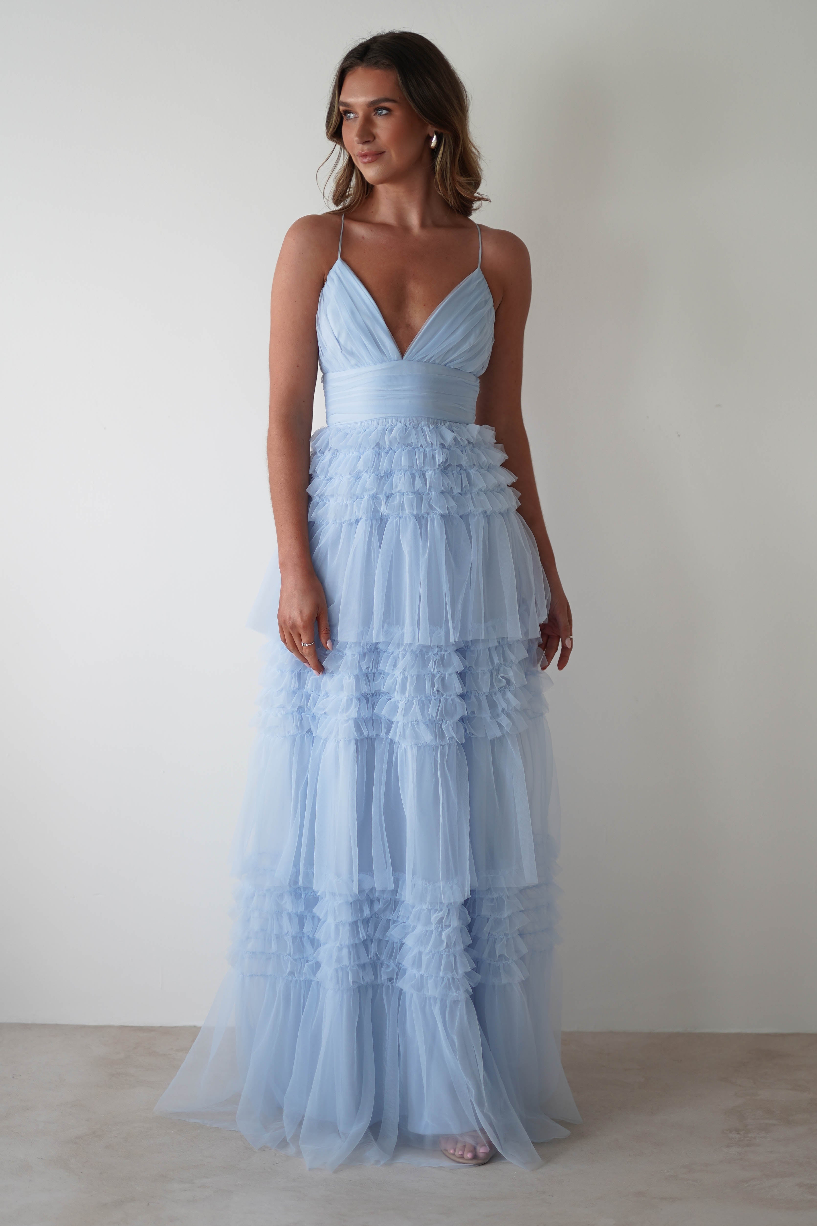 Madeleine Tulle Layered Maxi Dress | Blue