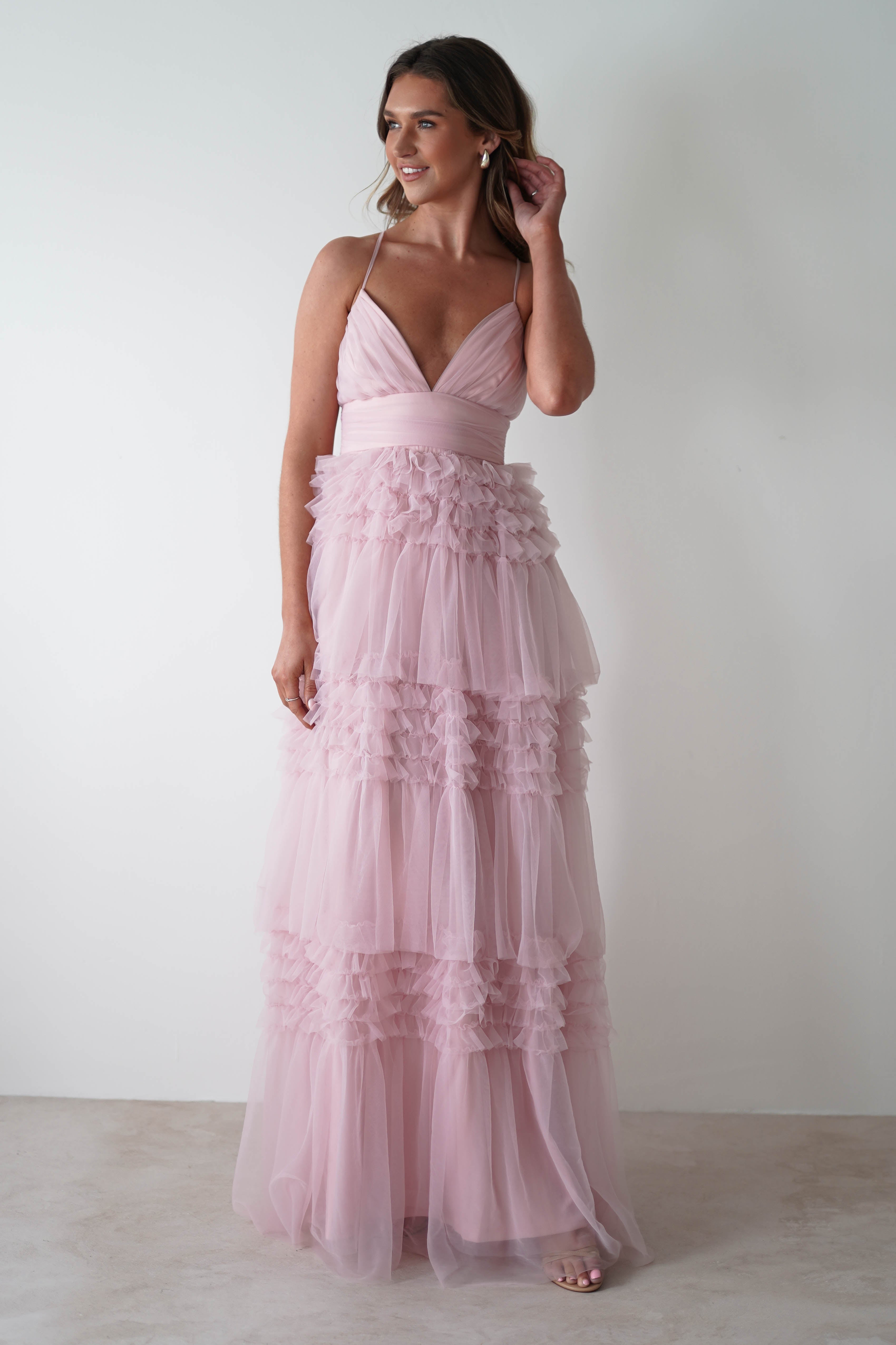 Madeleine Tulle Layered Maxi Dress | Pink