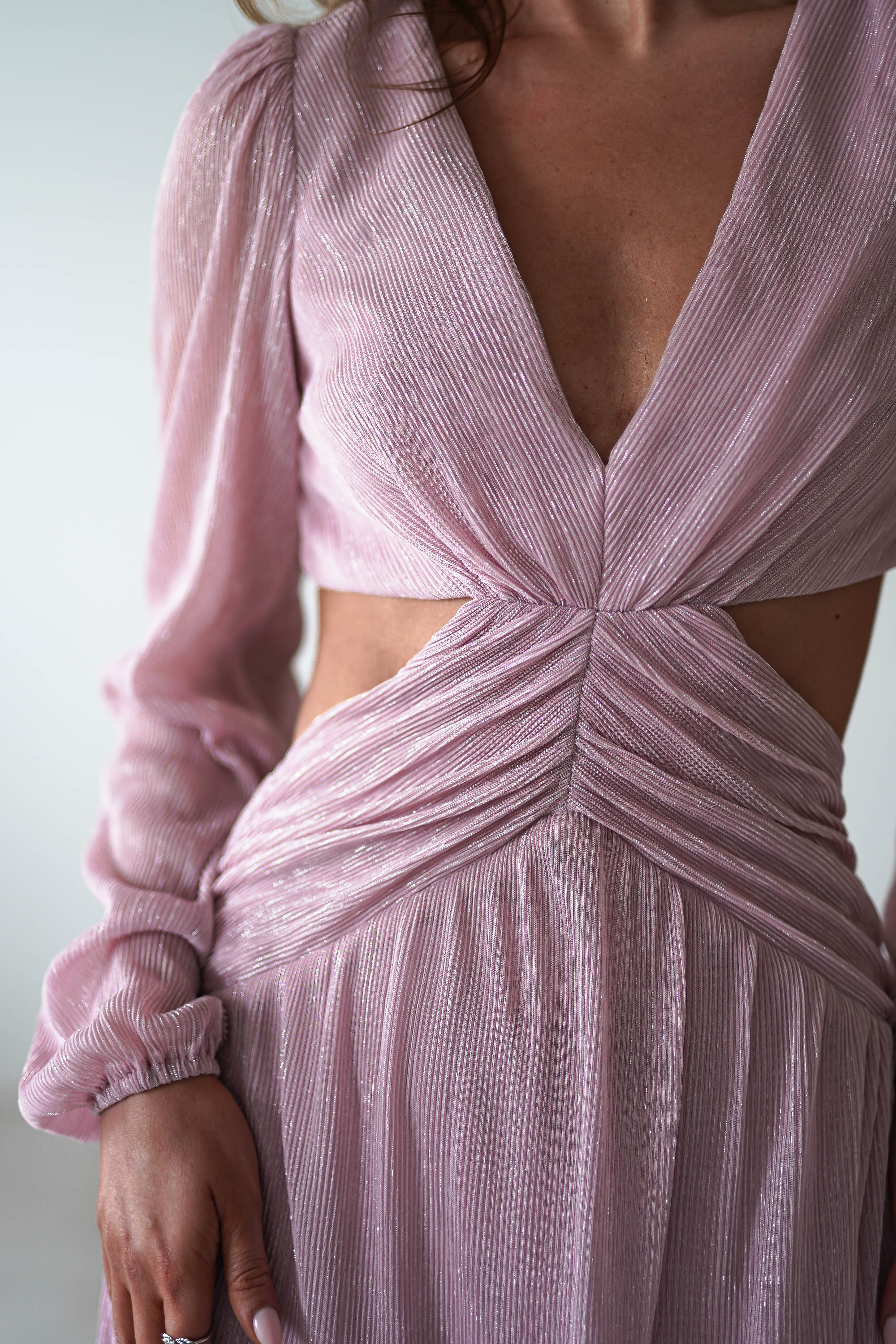 Postiano Shimmer Ribbed Maxi Dress | Blush