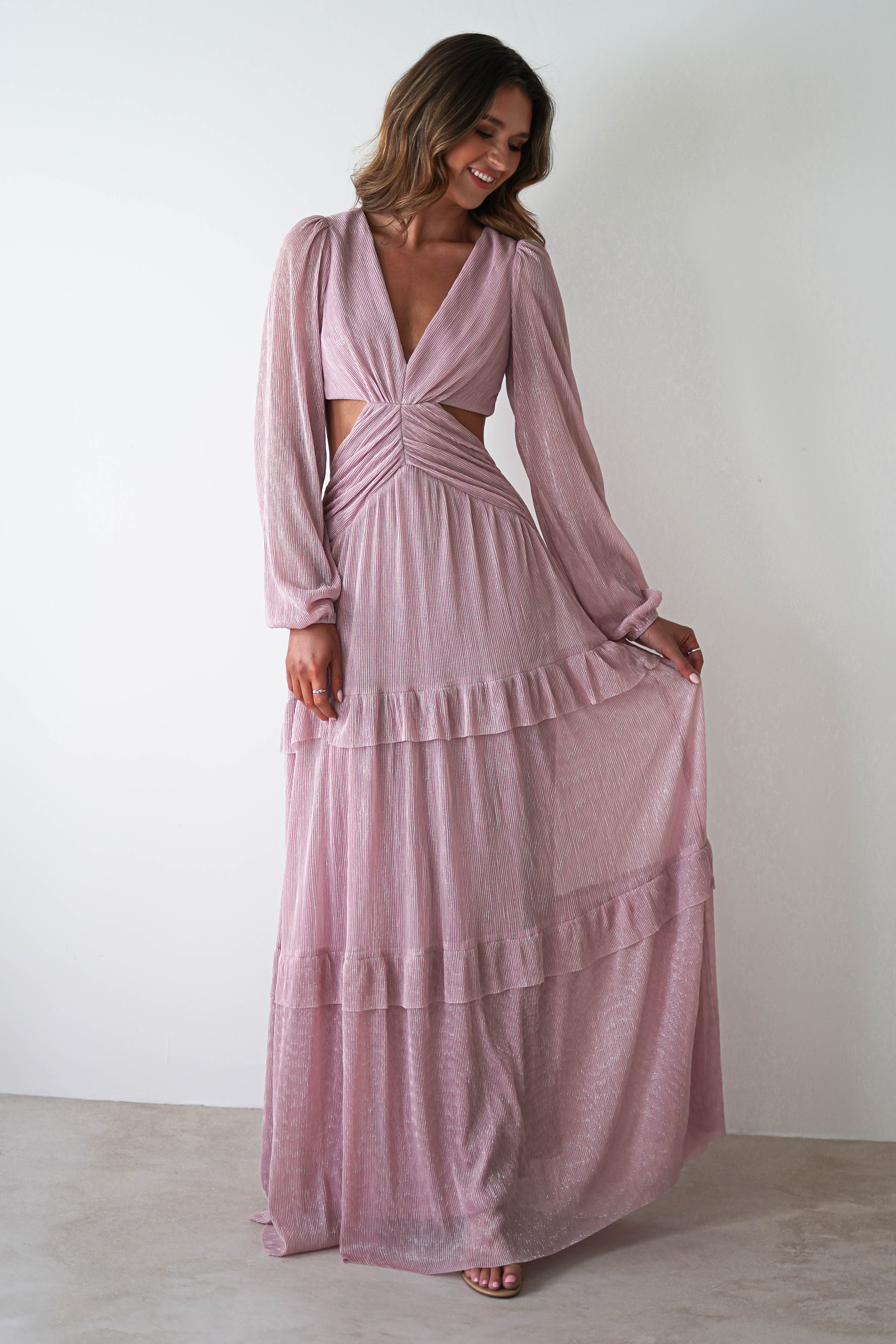 Postiano Shimmer Ribbed Maxi Dress | Blush