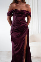 Monica Off The Shoulder Gown | Wine | Debs & Prom | Formal Gown | Oh Hello Clothing