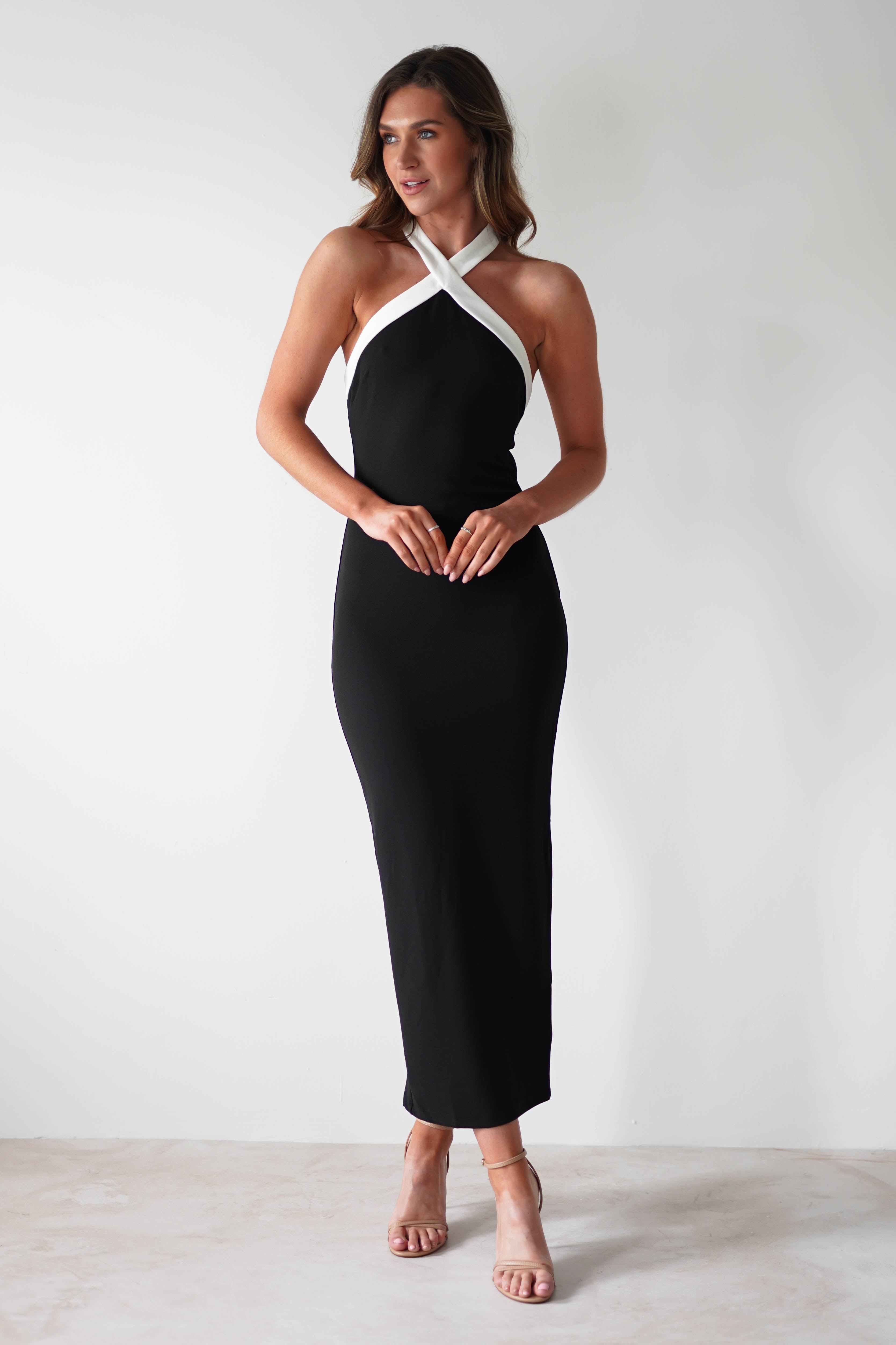 Donata Halterneck Maxi Dress | Black/White