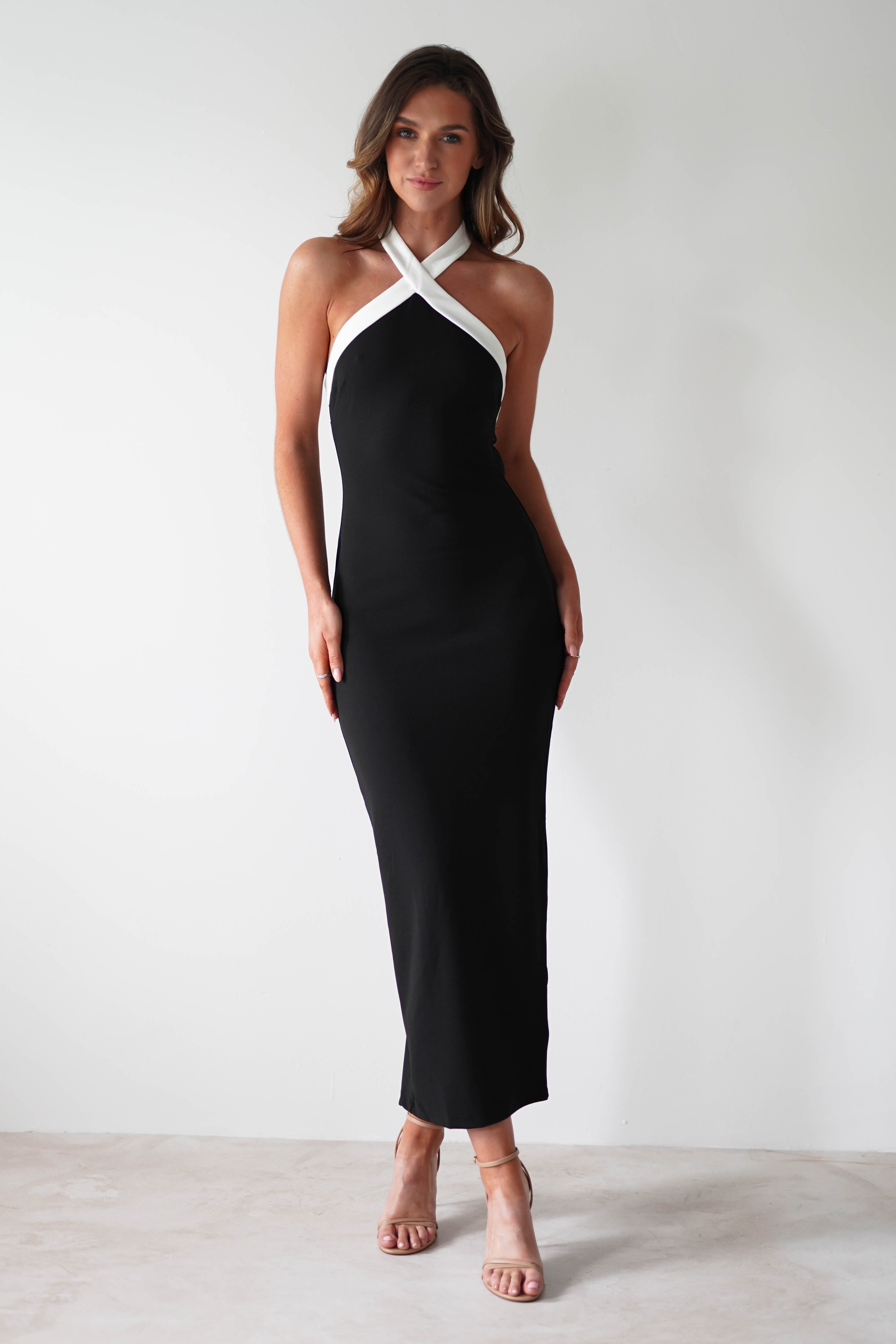Donata Halterneck Maxi Dress | Black/White