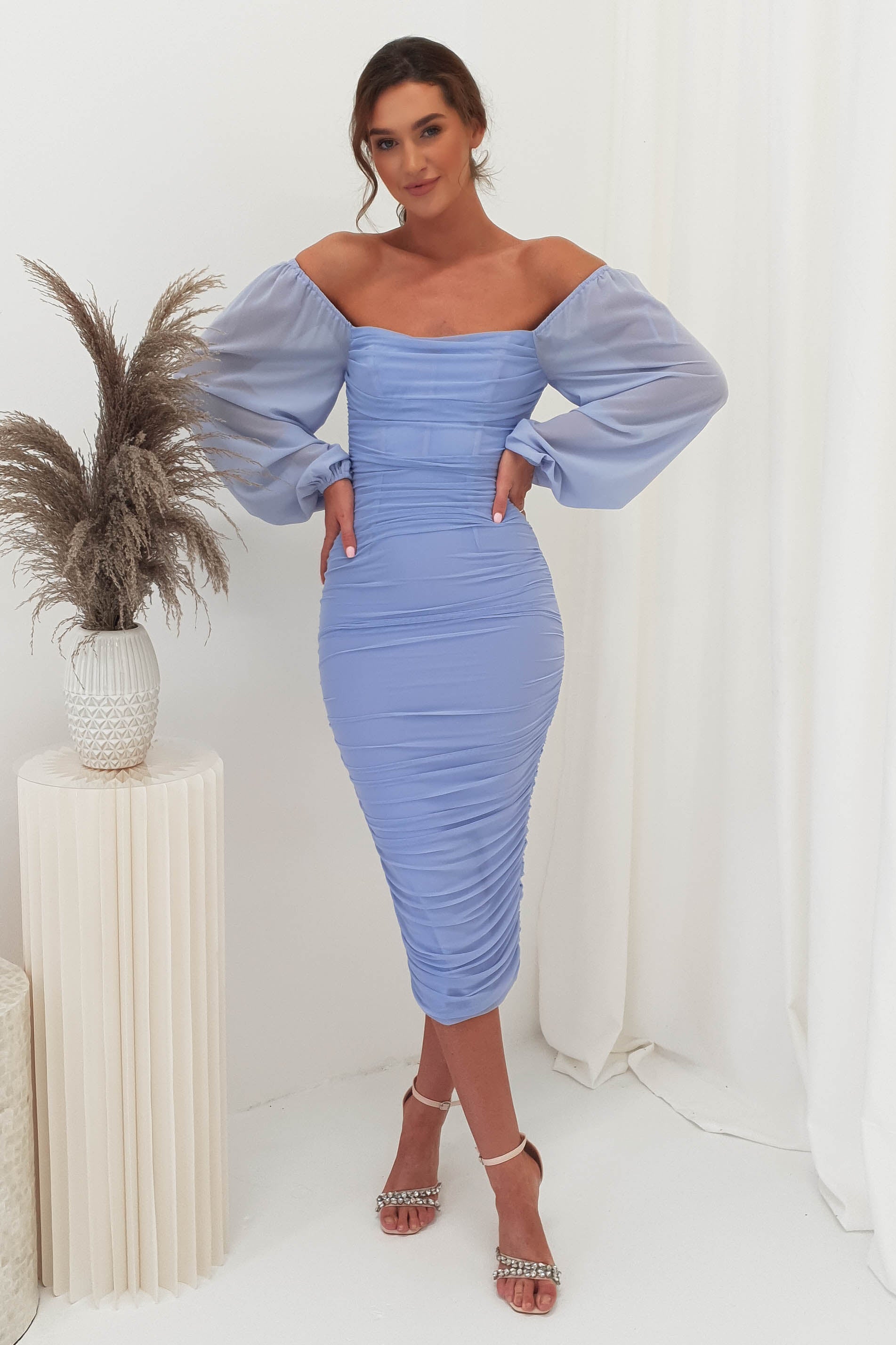 Arletta Long Sleeve Midi Dress | Dusty Blue