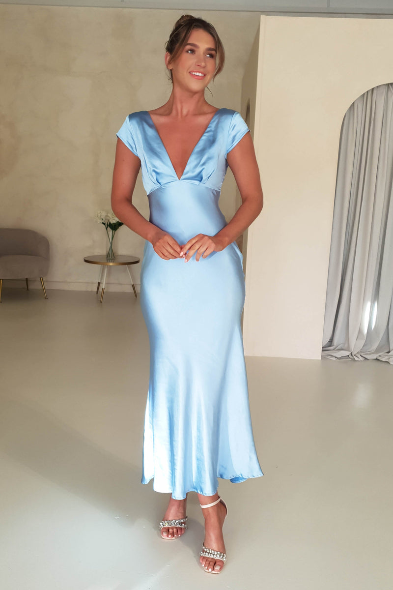 Arletta Soft Satin Maxi Dress | Blue