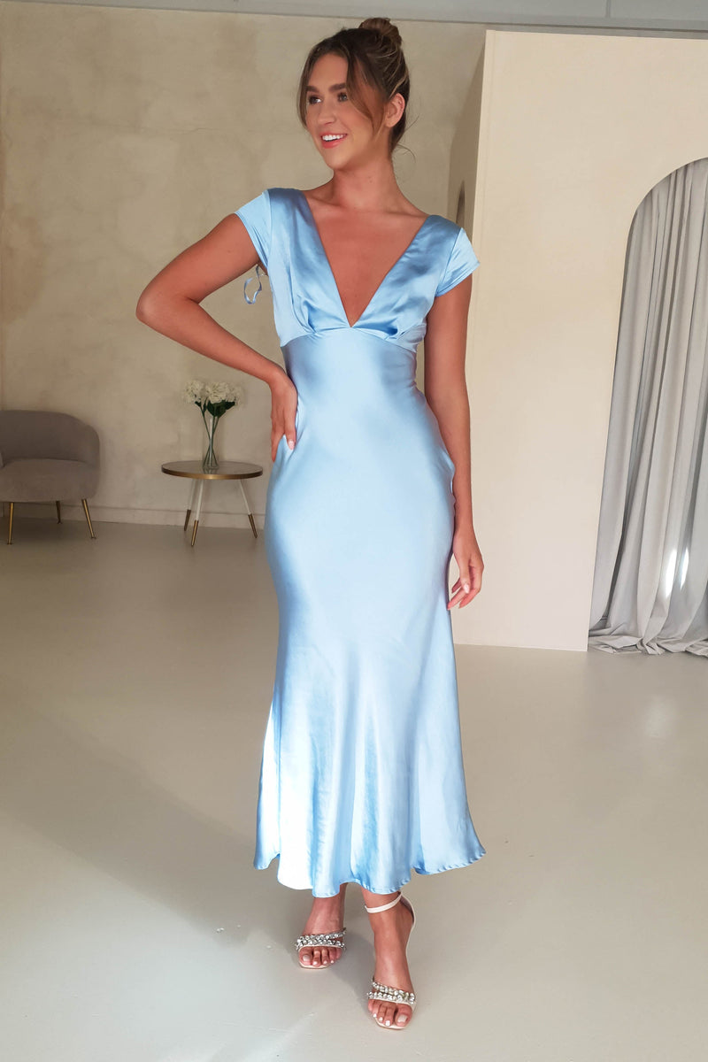 Arletta Soft Satin Maxi Dress | Blue