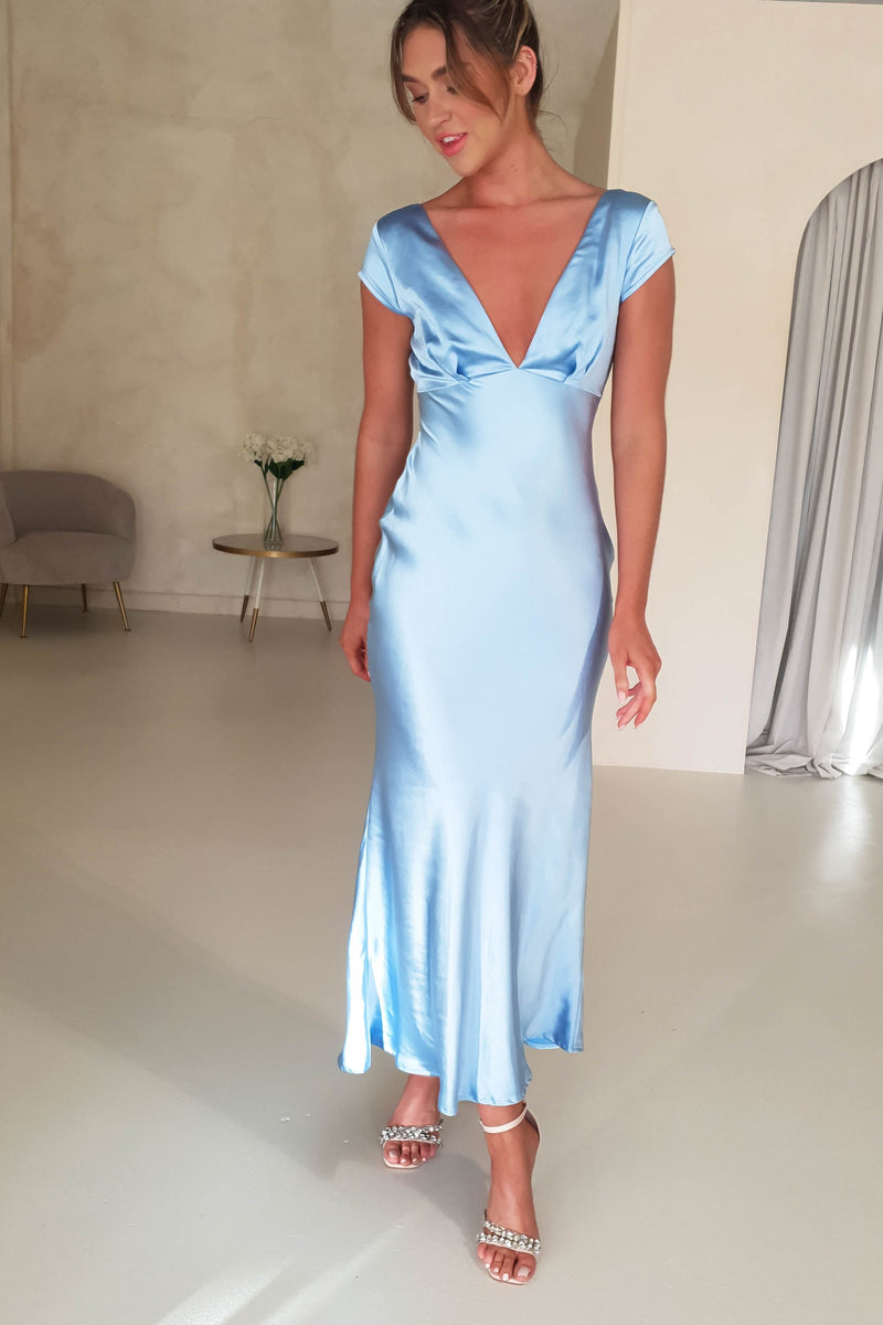 Arletta Soft Satin Maxi Dress | Blue