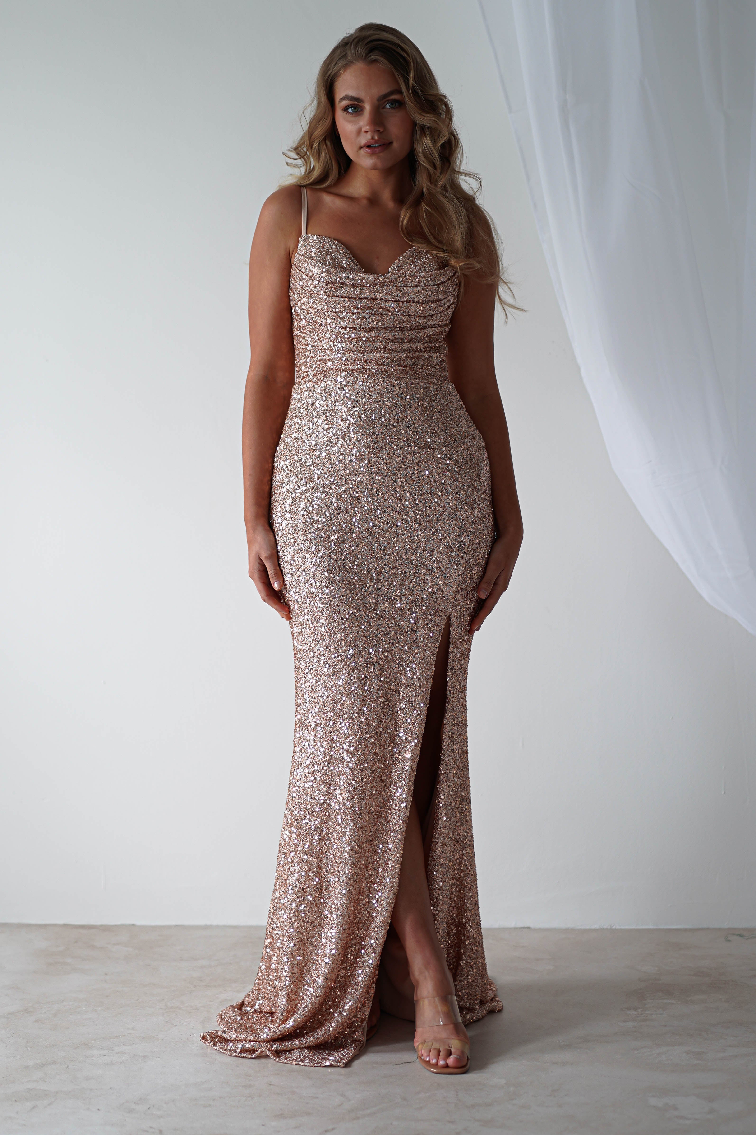 Audrina Bodycon Sequin Gown | Rose Gold