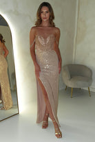 Jessy Luxury Beaded Sequin Gown | Rose Gold | Debs & Prom | Formal Gown | Oh Hello Clothing