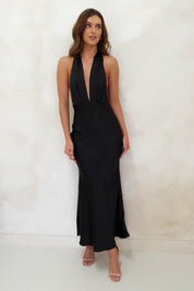 Kaylah Satin Halter Neck Maxi Dress | Black