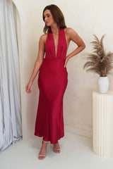 Kaylah Satin Halter Neck Maxi Dress | Red