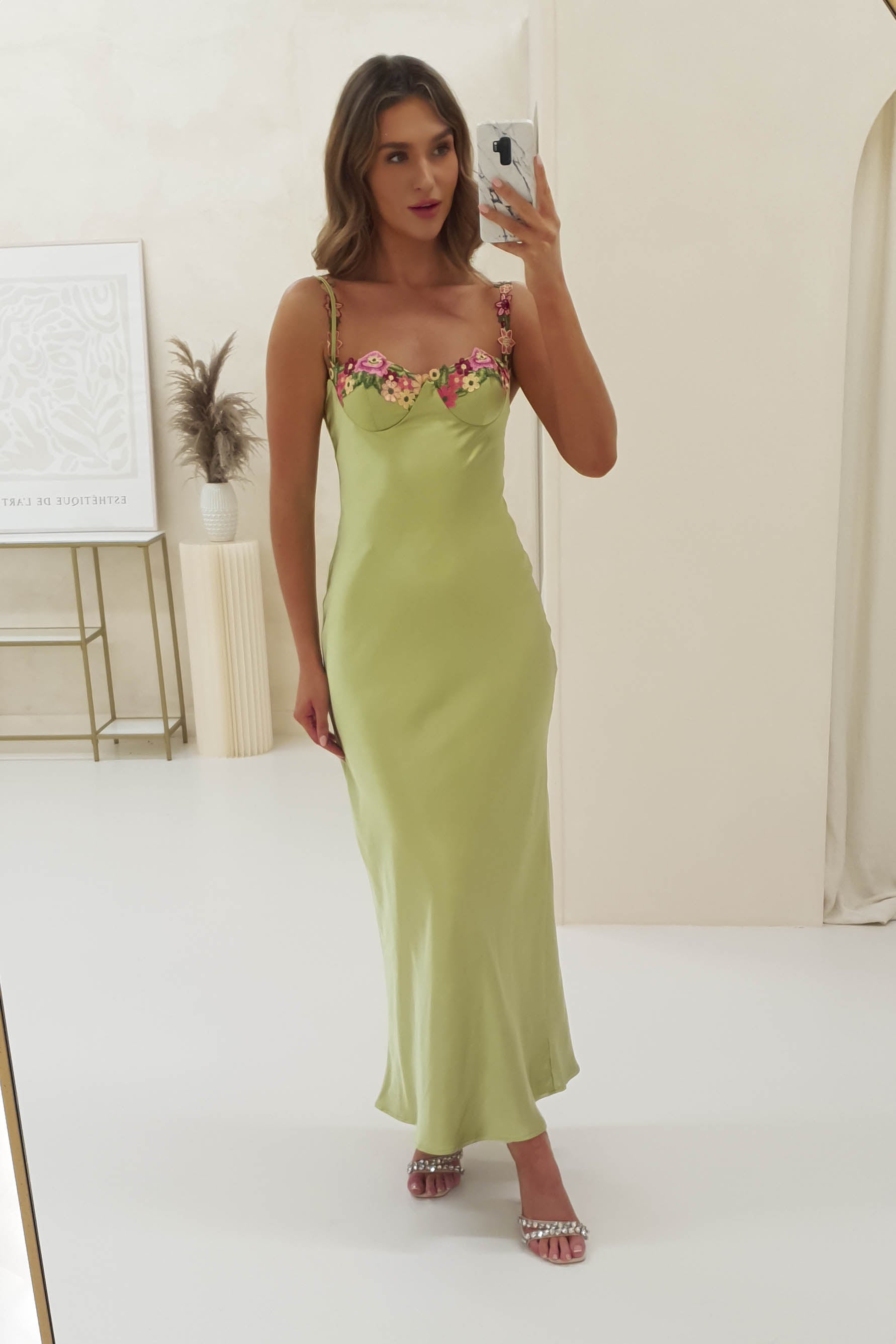 Klabelle Satin Maxi Dress | Lime