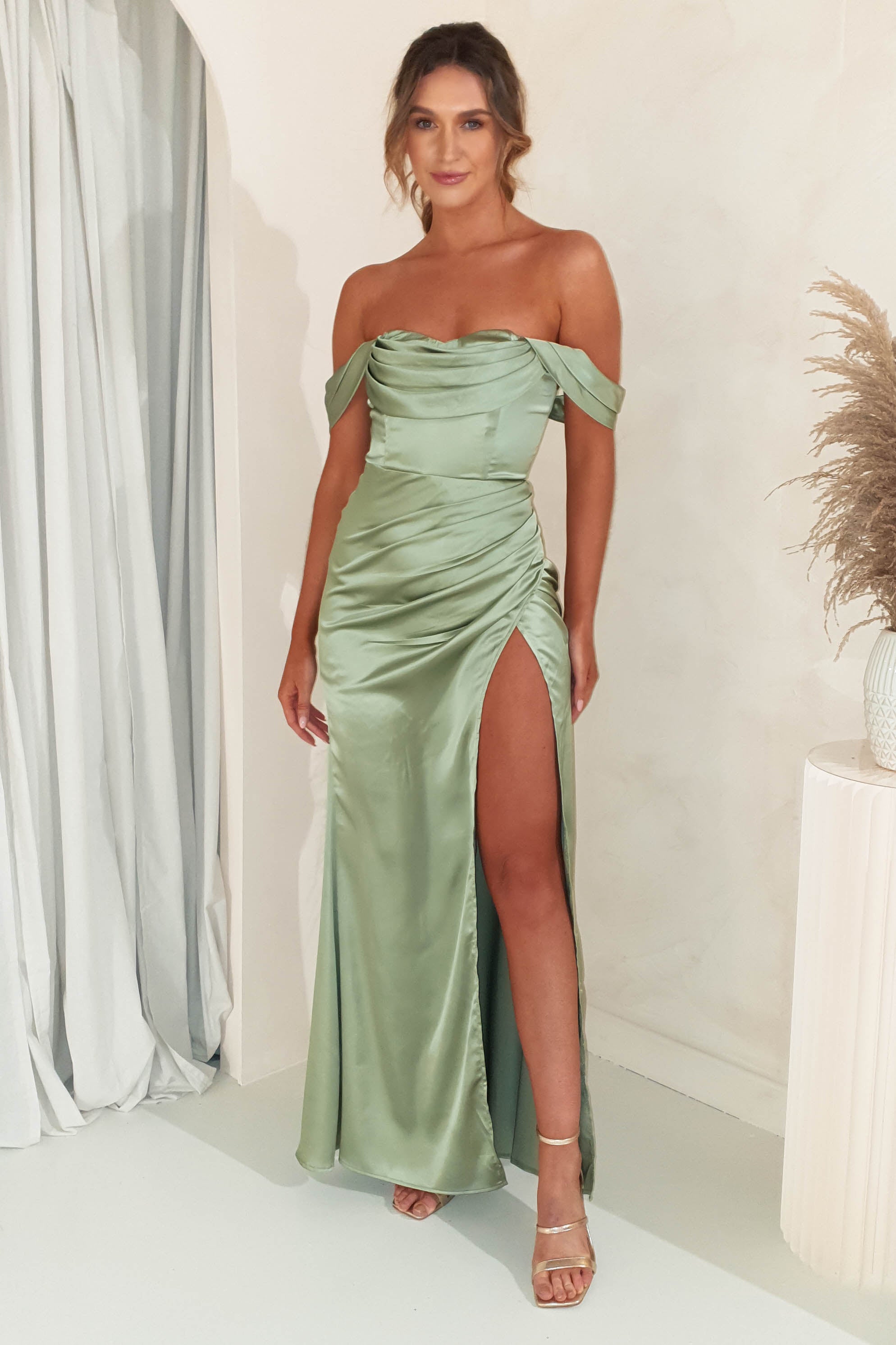 Monica Off The Shoulder Gown | Olive